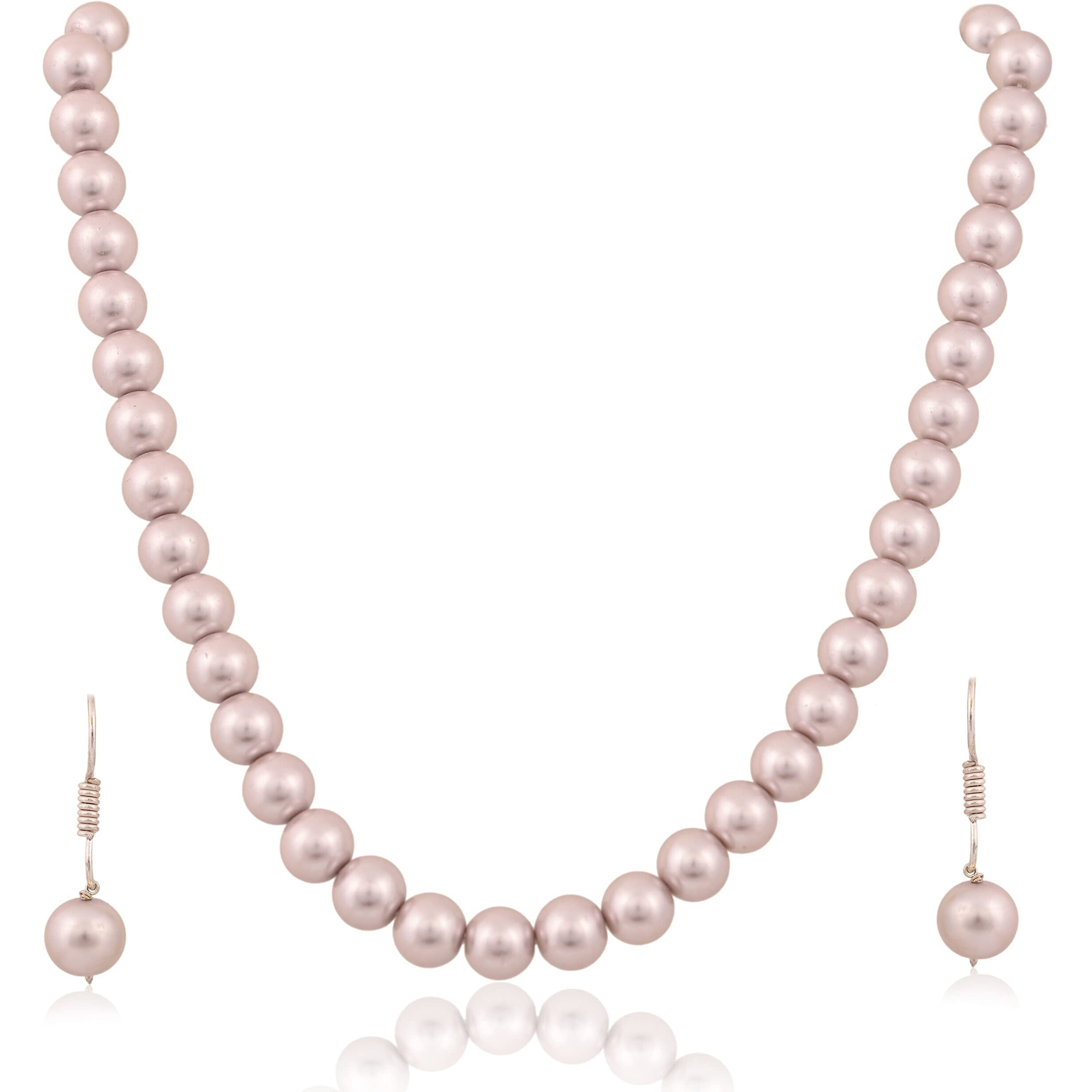 Ratnavali Jewels Imitation Pearl 10MM Bead Size Strand Necklace Pearl Moti Mala Jewellery Set with Earrings for Women Girls
