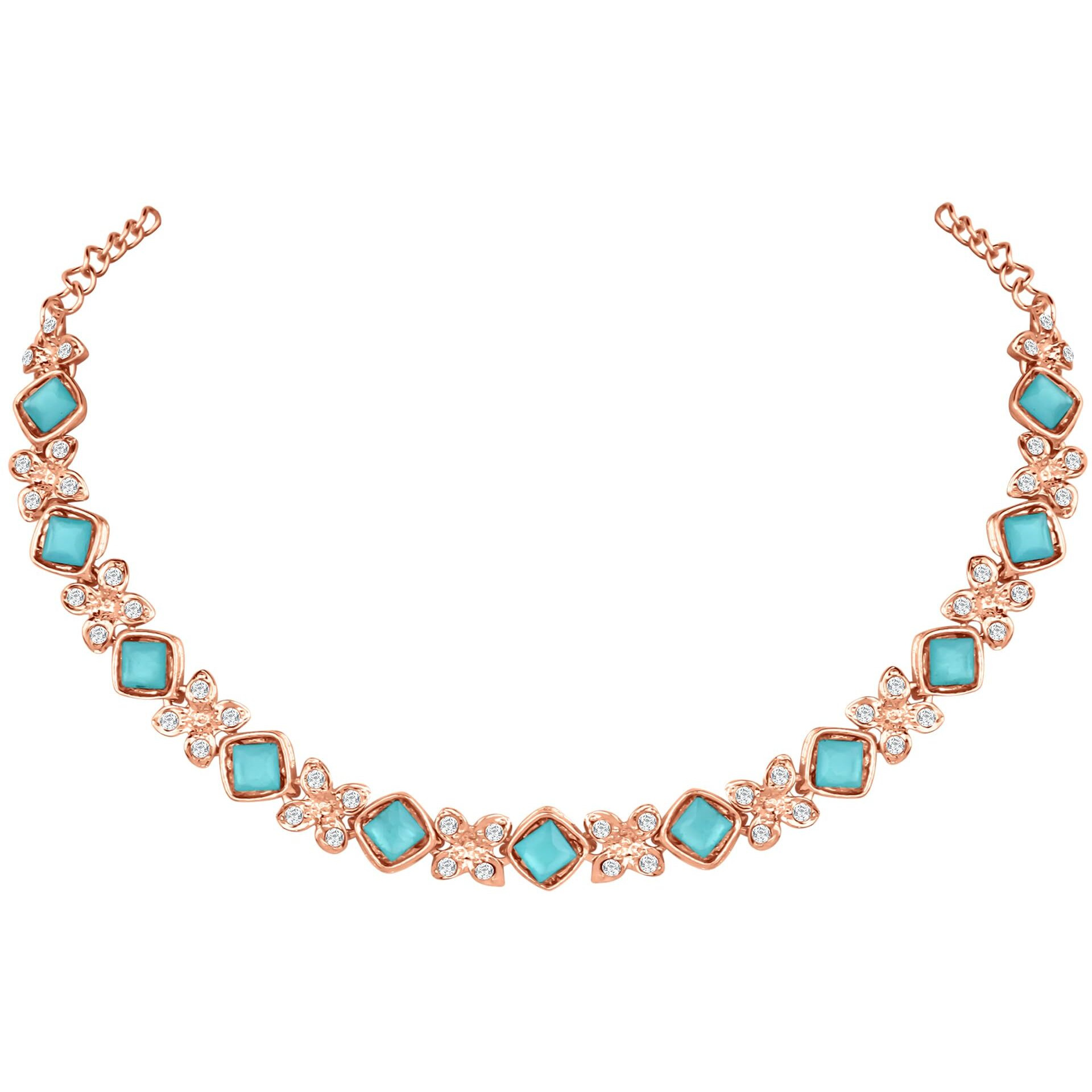 Atasi International Gold Plated Mint Blue Crystals AD Diamond Style Delicate Necklace Jewellery Set for Women & GIrls (MB1744)