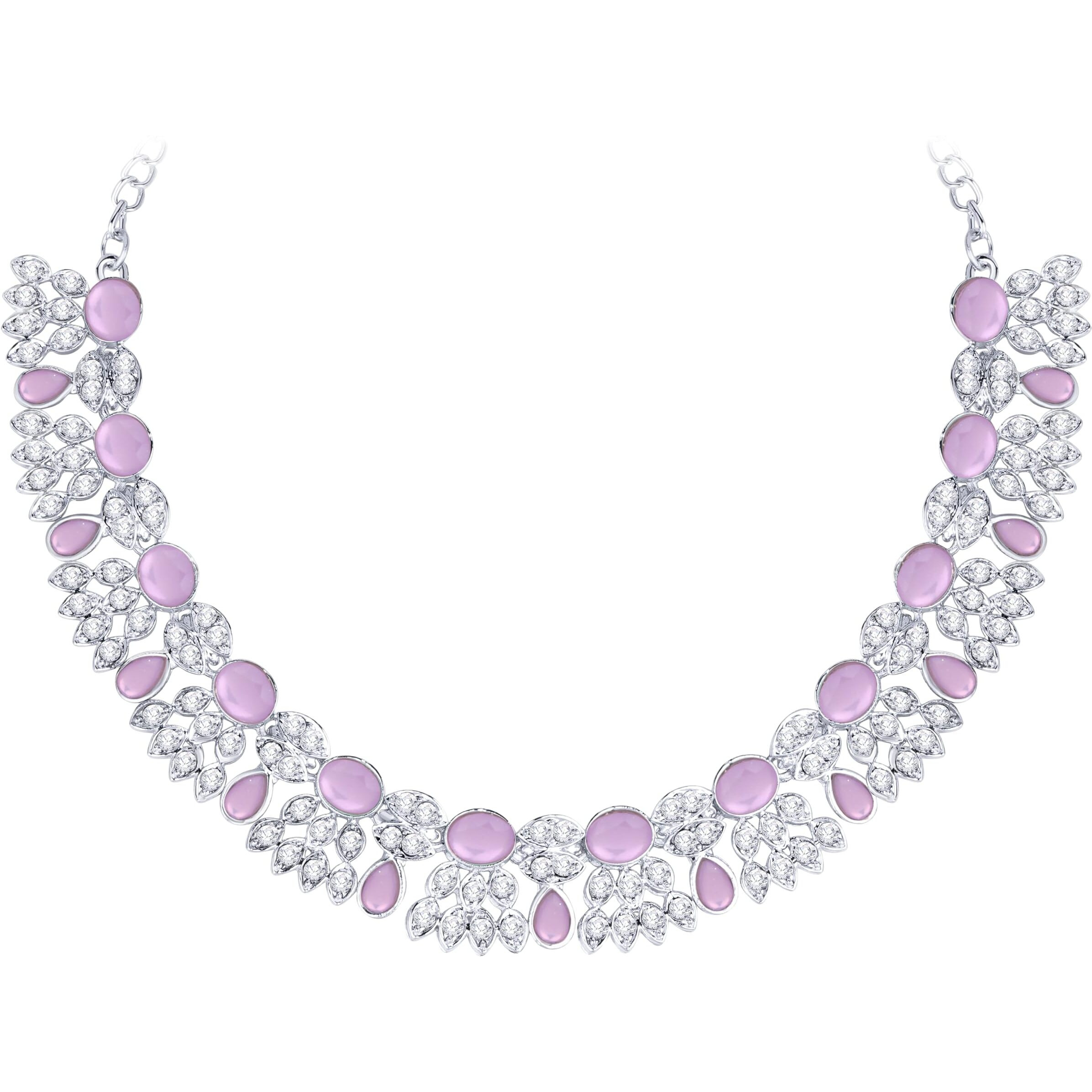 Atasi International Silver Plated Purple Color AD Diamond Necklace Jewellery Set for Women/Girls Suited for Party, Wedding, Engagement (RPU5774)