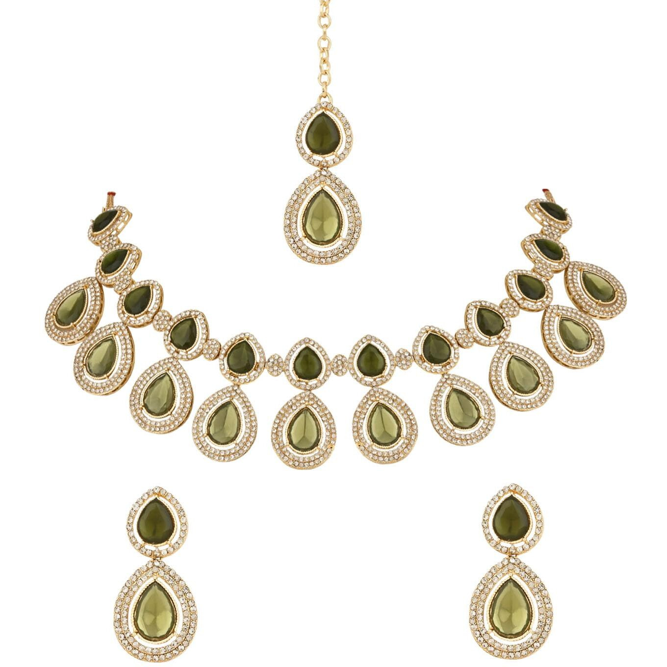 I Jewels 18K Gold Plated Traditional Kundan & Stone Studded Choker Necklace Jewellery With Earrings Set for Women/Girls (IJ371-1) (Mehandi)