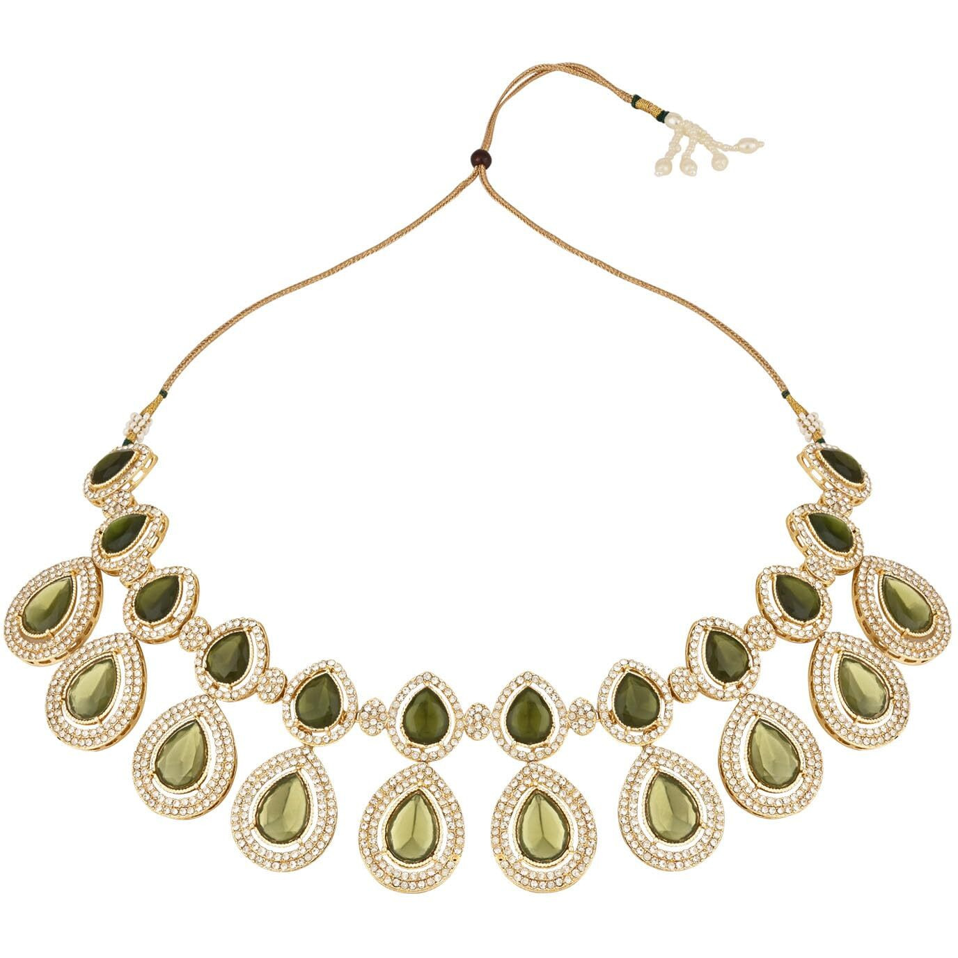 I Jewels 18K Gold Plated Traditional Kundan & Stone Studded Choker Necklace Jewellery With Earrings Set for Women/Girls (IJ371-1) (Mehandi)