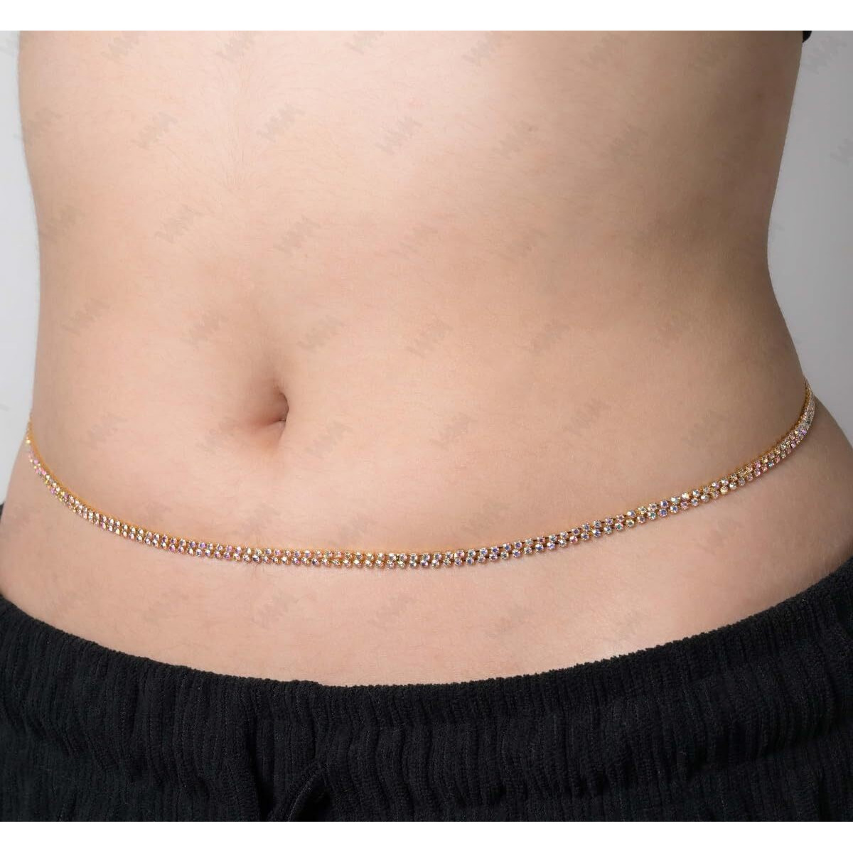 Vama Fashions kamarbandh western hip waist Belly chain ottiyanam aranjanam for lehanga kamarpatta for women (Rainbow Stone Gold Belly Chain)