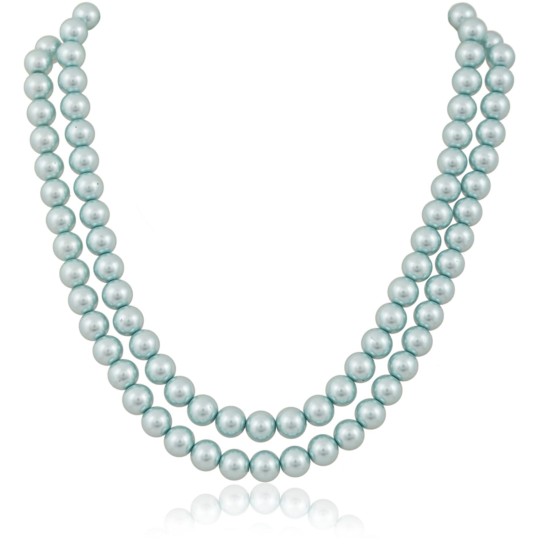 RATNAVALI JEWELS Imitation Pearl 10MM Bead Size Double Strand Necklace Pearl Moti Mala Jewellery Set with Earrings for Women Girls