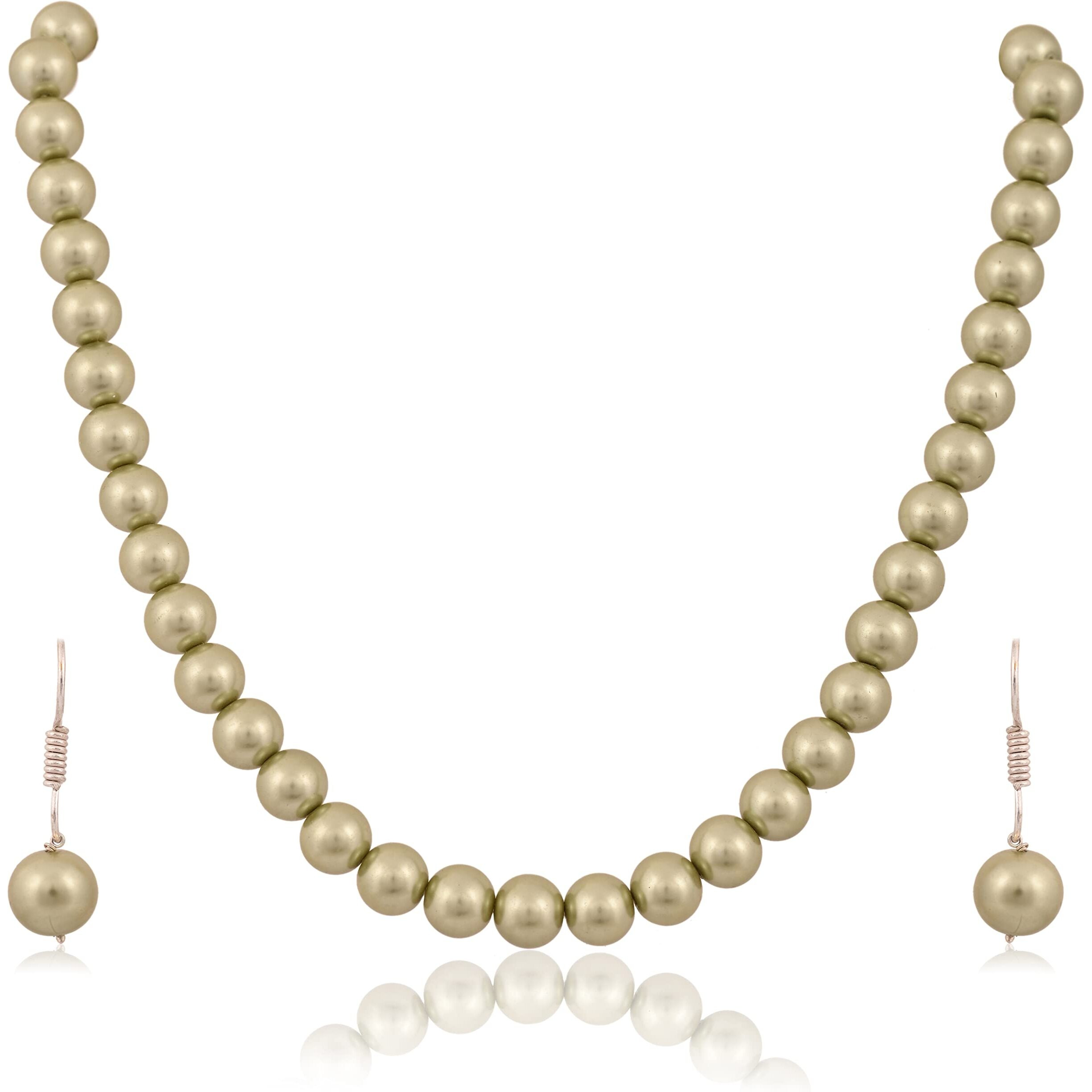 Ratnavali Jewels Imitation Pearl 10MM Bead Size Strand Necklace Pearl Moti Mala Jewellery Set with Earrings for Women Girls