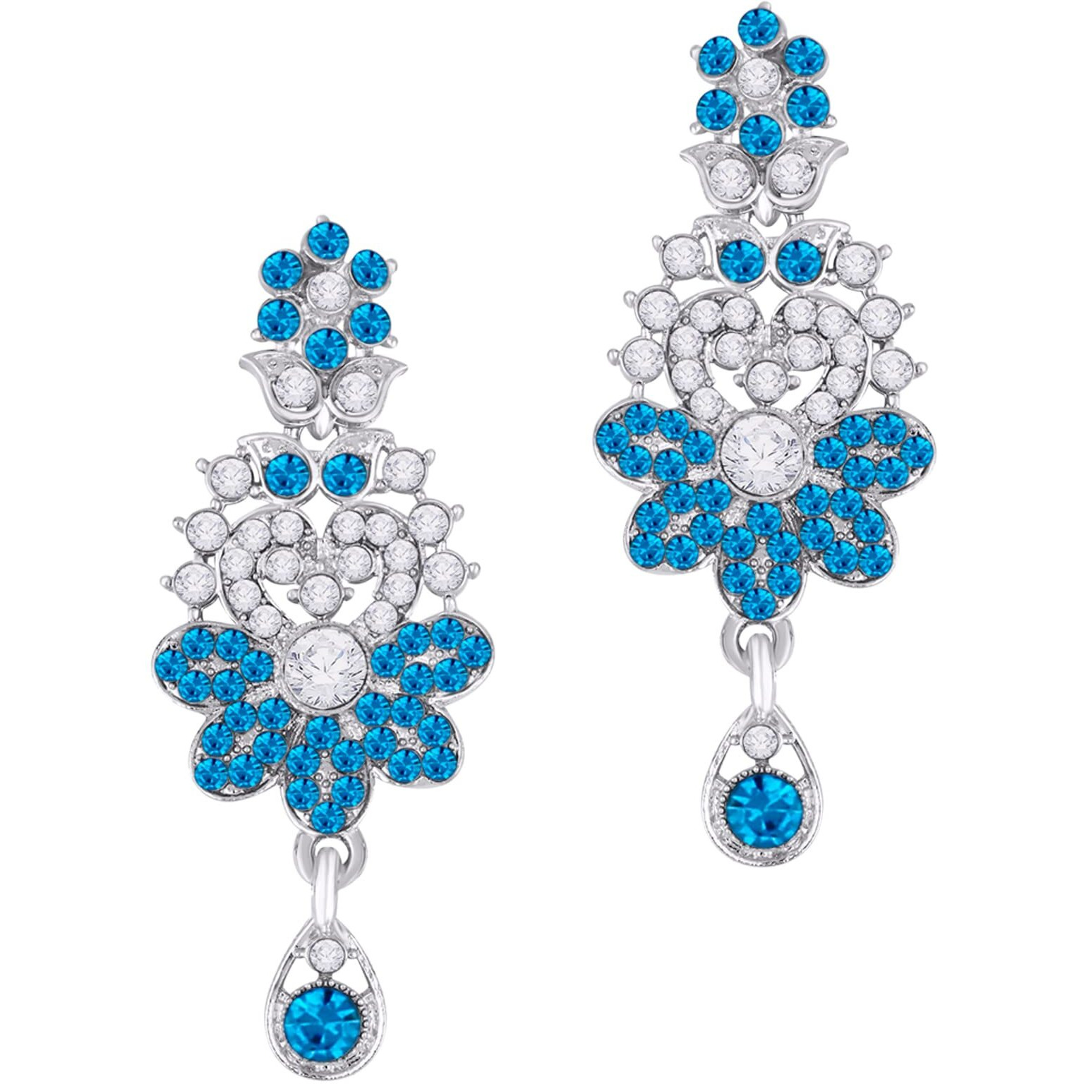Atasi International Silver Plated Crystals Necklace/Jwelery Set with Earrings and Maang Tikka for Women - Ideal for Party, Wedding, Any Occasion (Blue)
