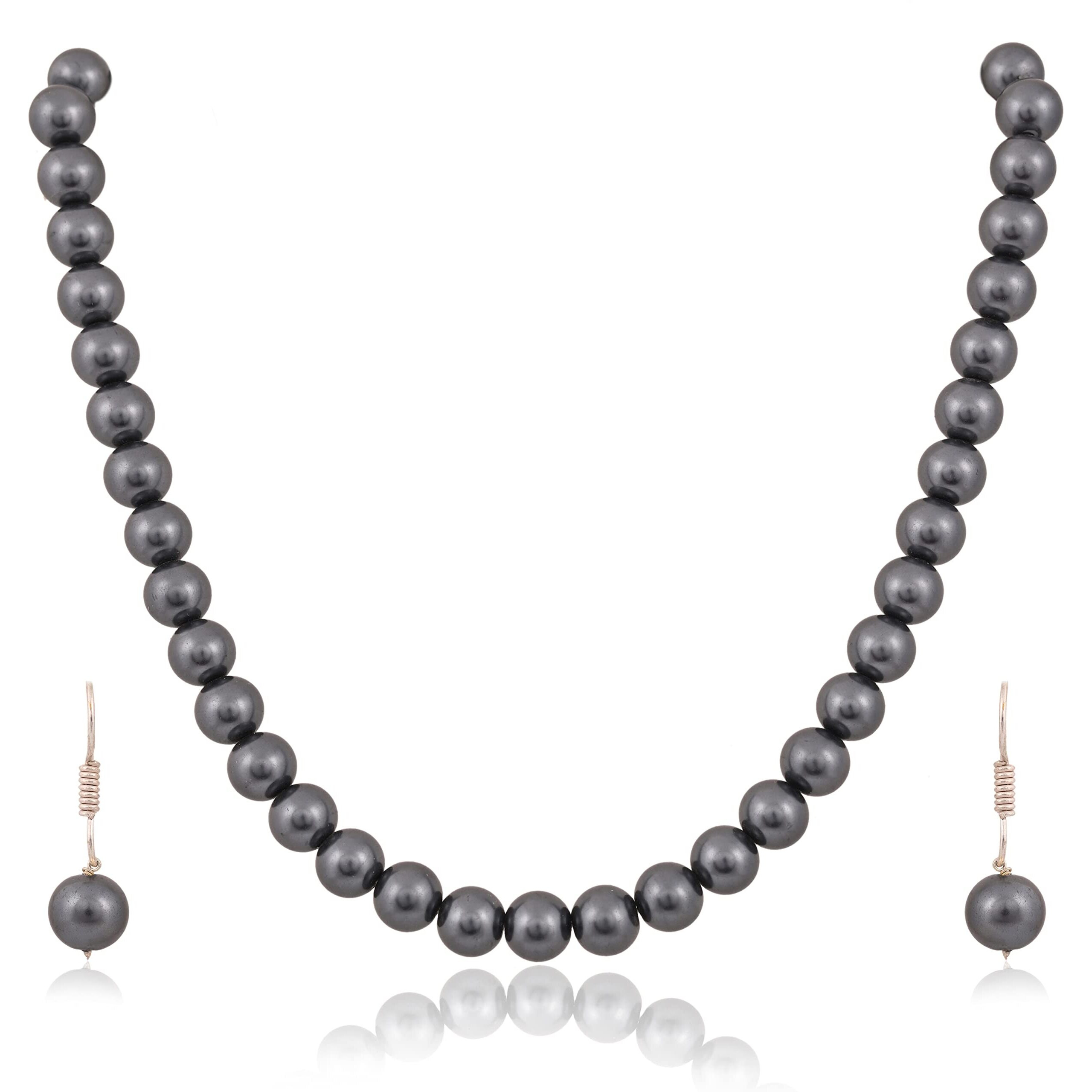 Ratnavali Jewels Imitation Pearl 10MM Bead Size Strand Necklace Pearl Moti Mala Jewellery Set with Earrings for Women Girls