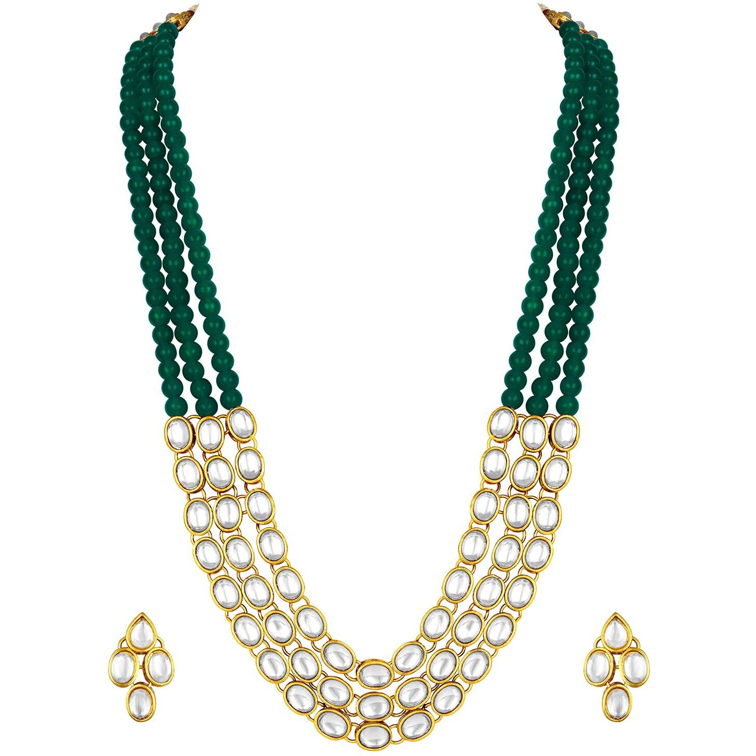 Peora Gold Plated Traditional Kundan Long Necklace Jewellery Set with Earring for Women Girls (Green)