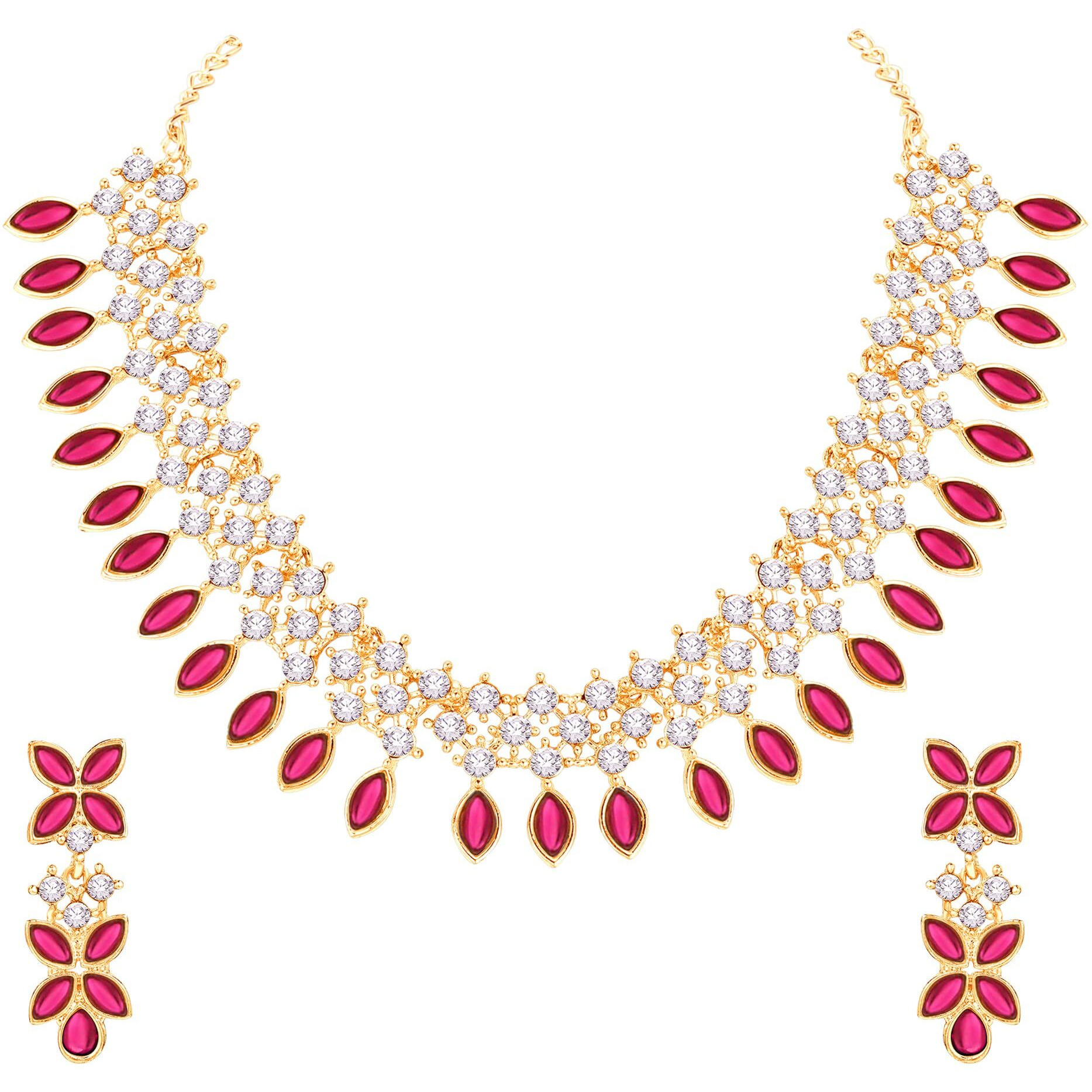 Atasi International Gold Plated Pink Crystals AD Diamond Jewellery Necklace Set for Women (GR5775)