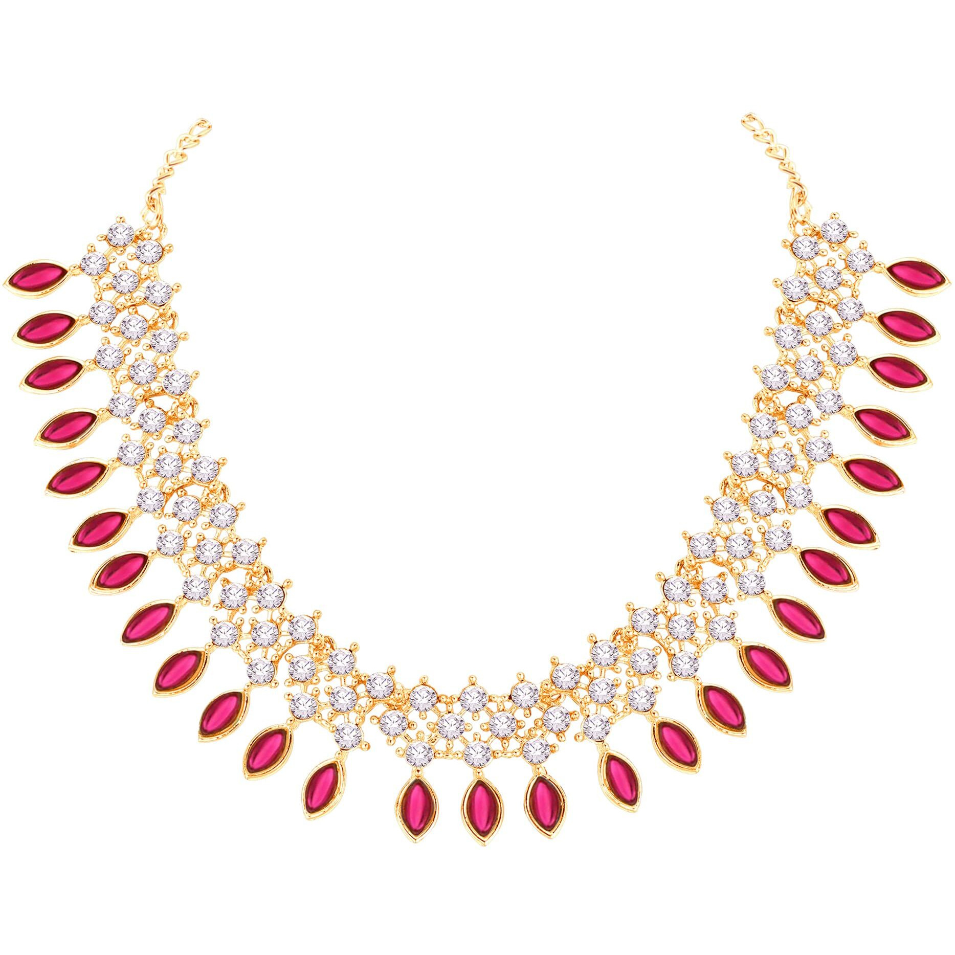 Atasi International Gold Plated Pink Crystals AD Diamond Jewellery Necklace Set for Women (GR5775)