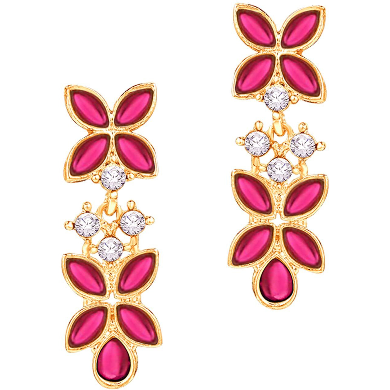 Atasi International Gold Plated Pink Crystals AD Diamond Jewellery Necklace Set for Women (GR5775)