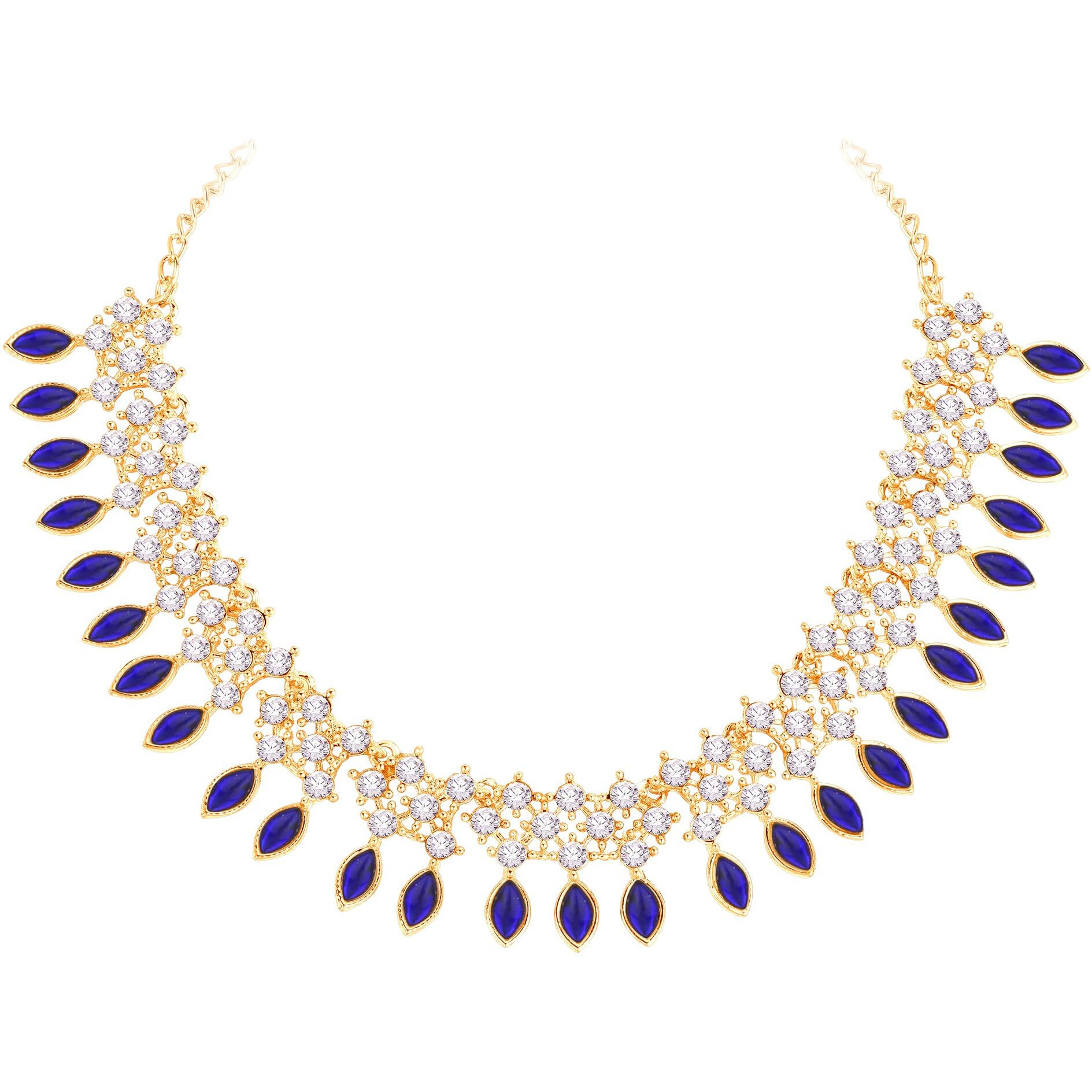 Atasi International Gold Plated Dark Blue Crystals AD Diamond Jewellery Necklace Set for Women (GB5775)