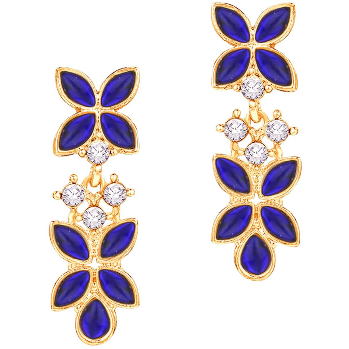 Atasi International Gold Plated Dark Blue Crystals AD Diamond Jewellery Necklace Set for Women (GB5775)