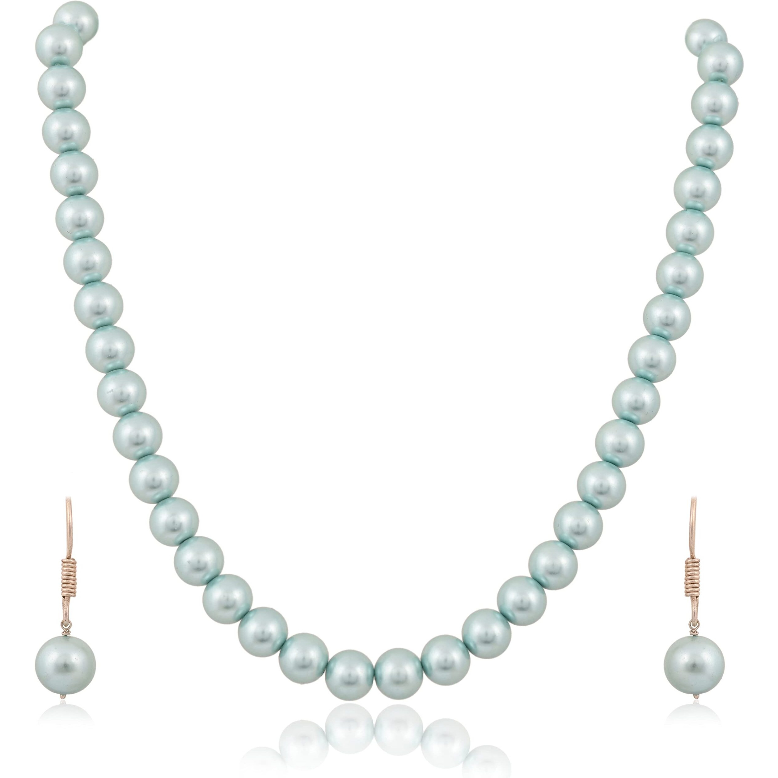 Ratnavali Jewels Imitation Pearl 10MM Bead Size Strand Necklace Pearl Moti Mala Jewellery Set with Earrings for Women Girls