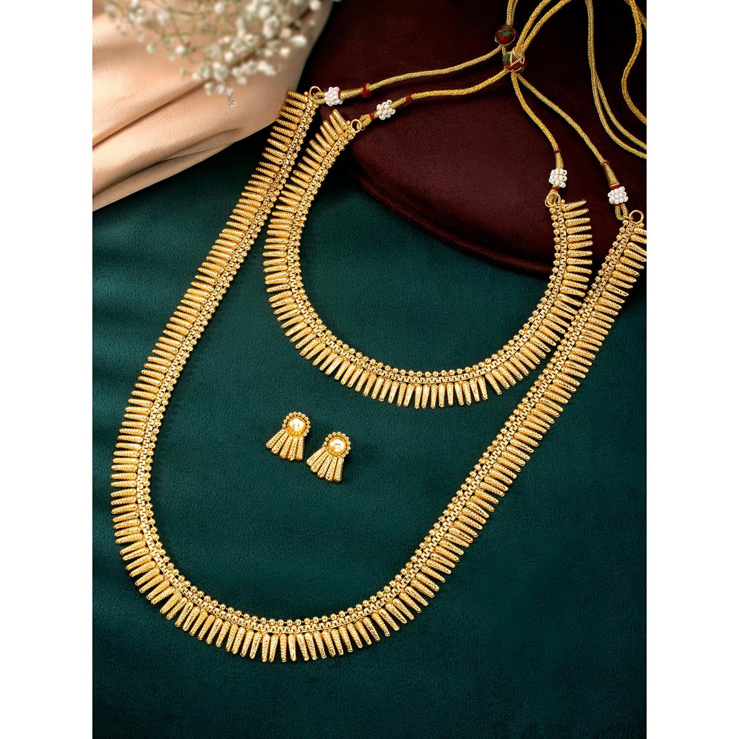 Peora Gold Plated Traditional Choker Long Necklace and Earrings Set Maharani Haar Ethnic Jewellery Set for Women & Girls