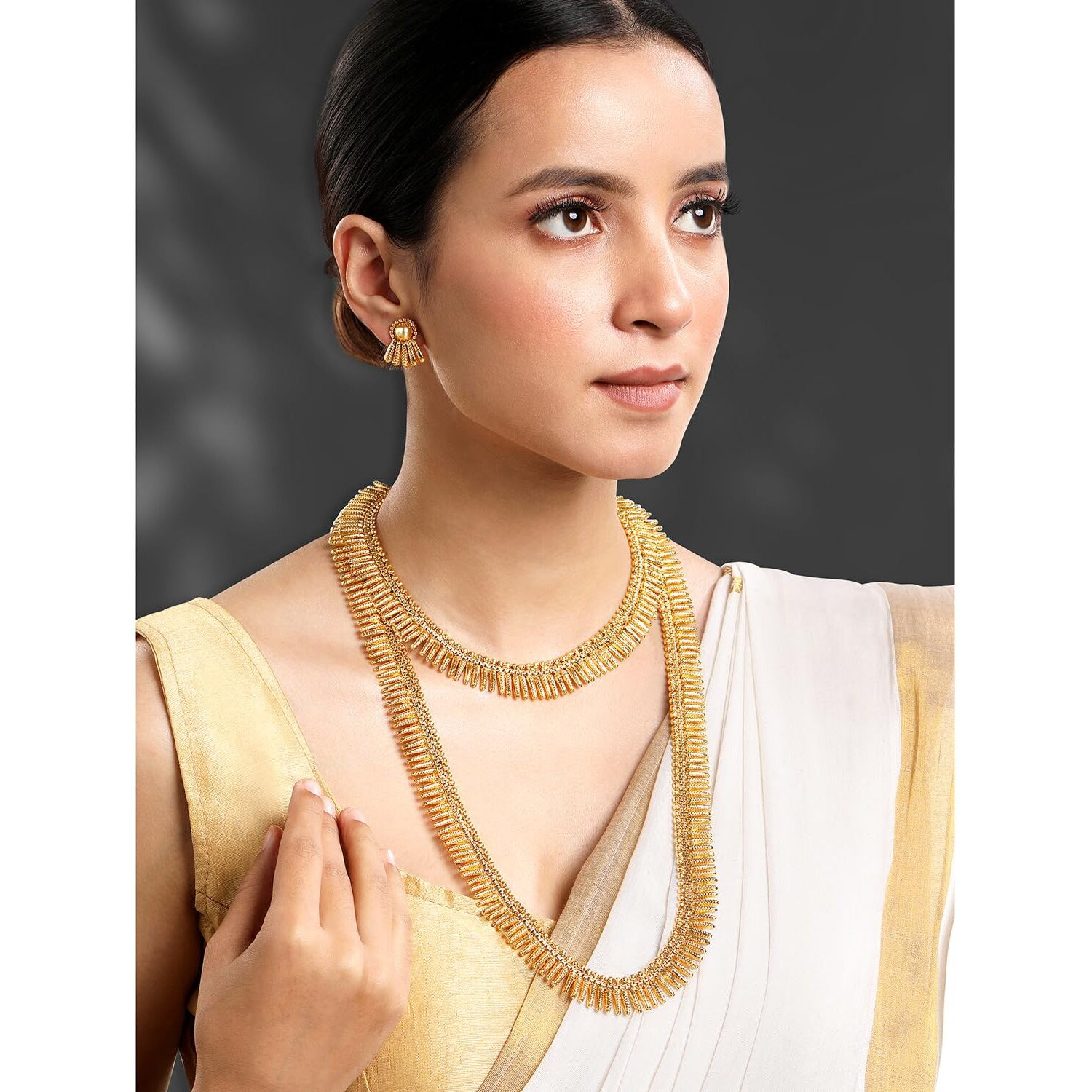 Peora Gold Plated Traditional Choker Long Necklace and Earrings Set Maharani Haar Ethnic Jewellery Set for Women & Girls