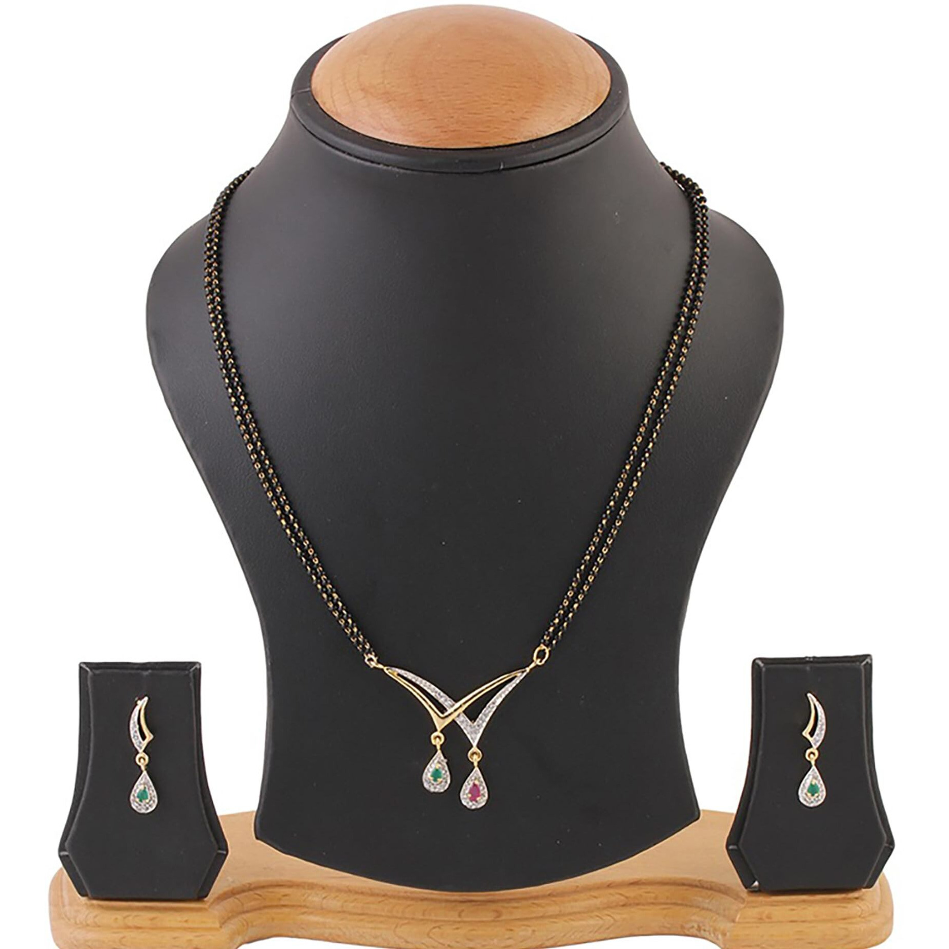 ZENEME White American Diamond Combo Of 4 Mangalsutra With Earrings Set For Women (Design-1)