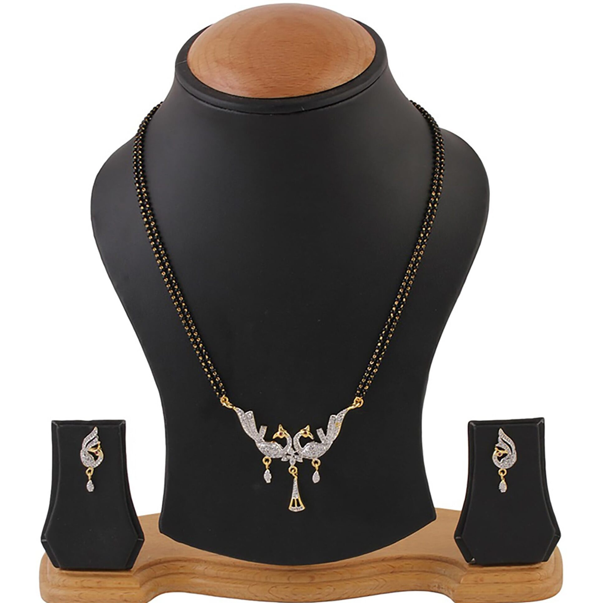 ZENEME White American Diamond Combo Of 4 Mangalsutra With Earrings Set For Women (Design-1)