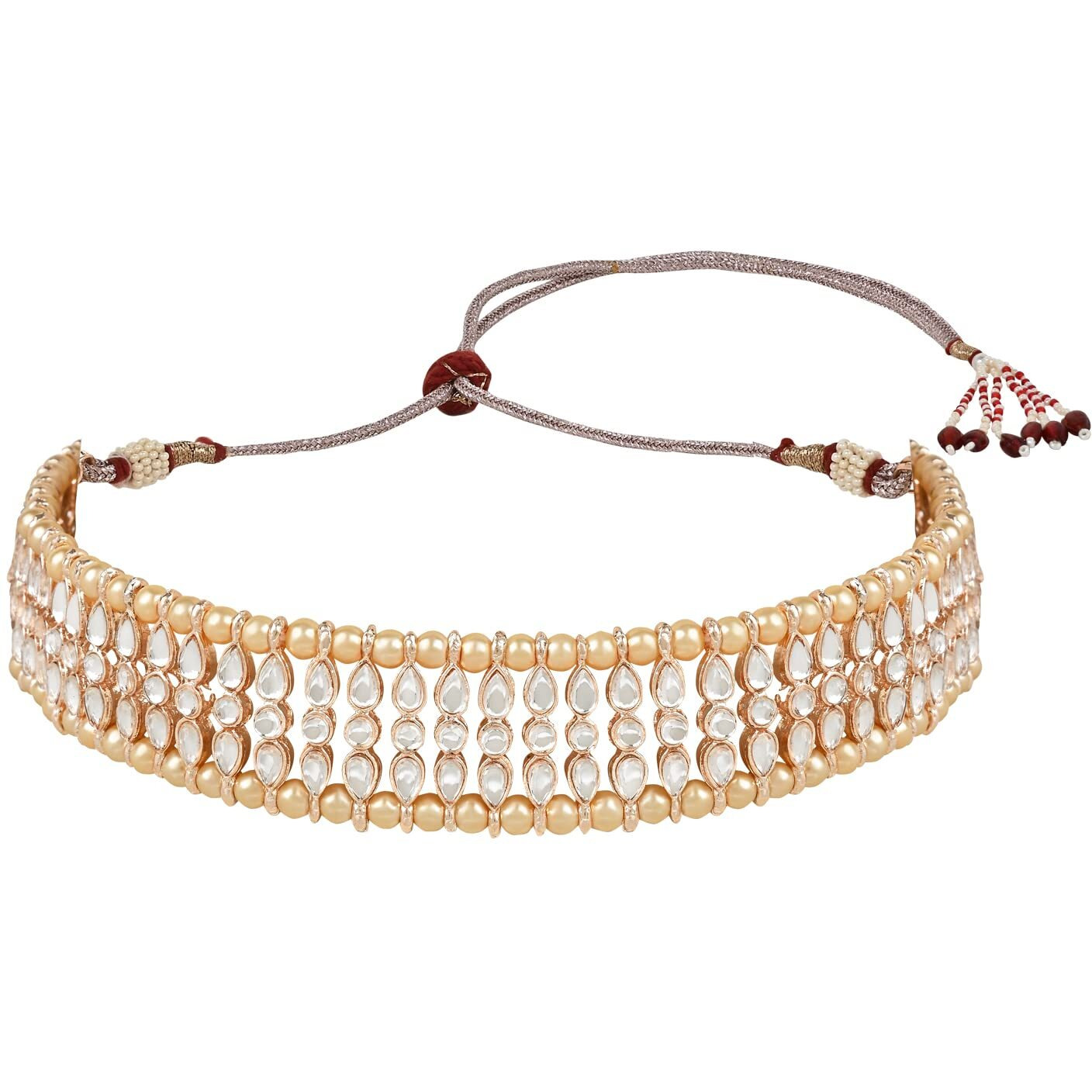 I Jewels Gold Plated Traditional Kundan Pearl Choker Necklace Jewellery Set For Women And Girls (K7209) (Rose Gold)