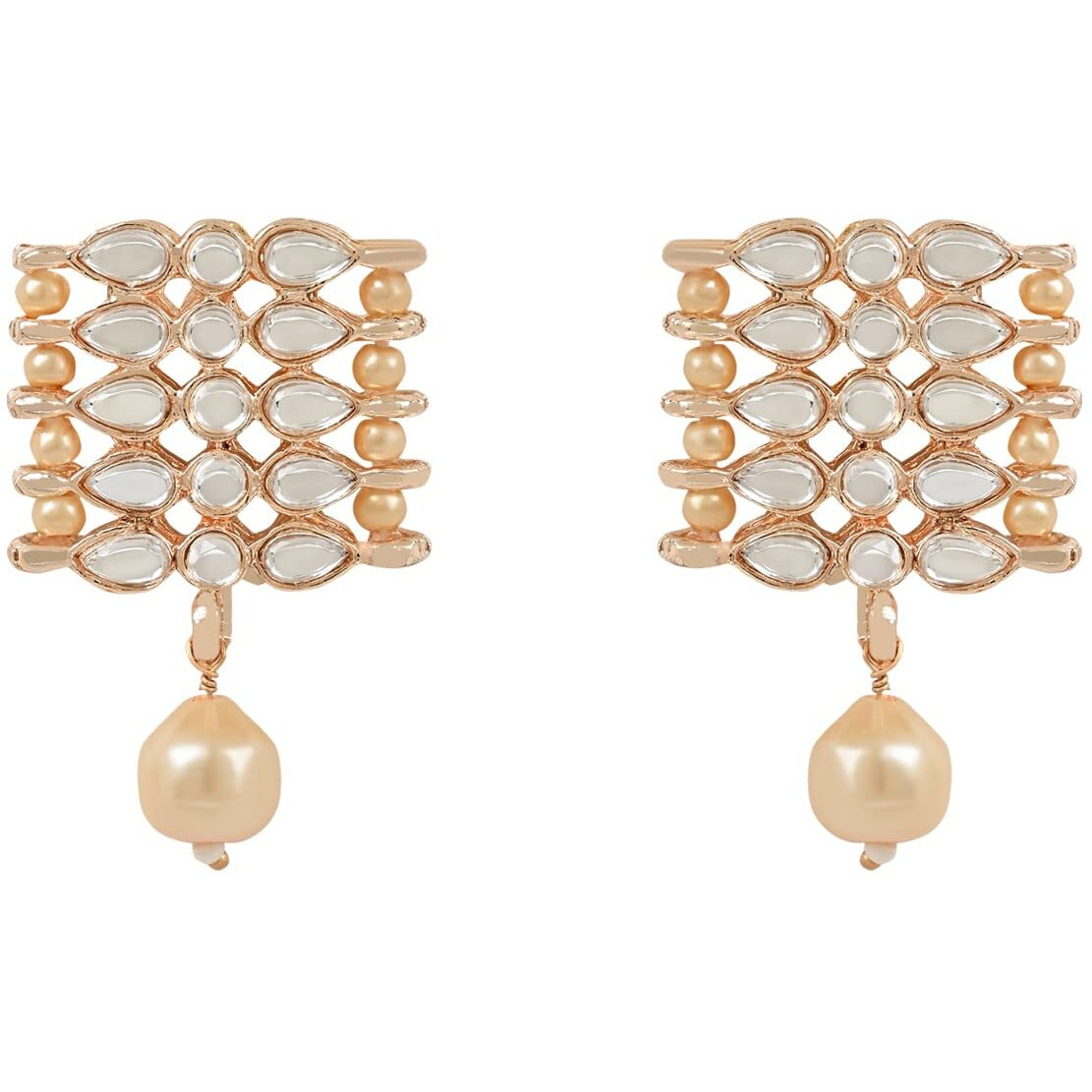 I Jewels Gold Plated Traditional Kundan Pearl Choker Necklace Jewellery Set For Women And Girls (K7209) (Rose Gold)