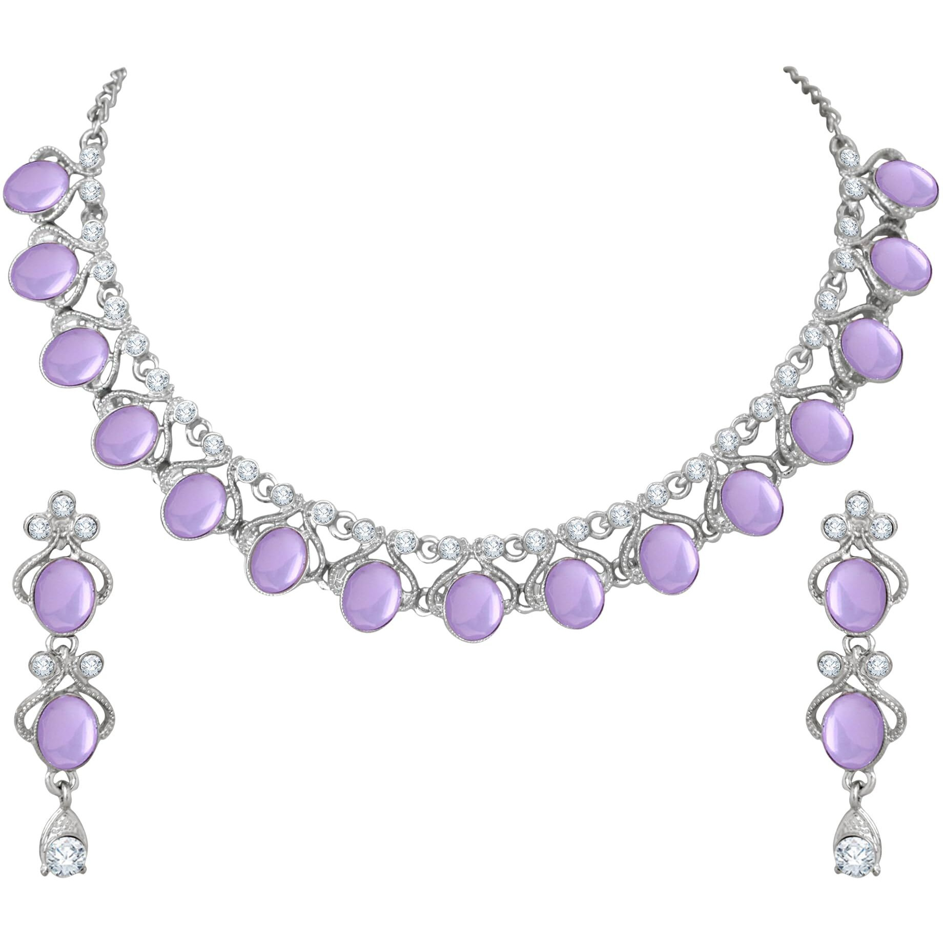 Atasi International Purple Silver Plated Crystal Necklace Jewellery Set with Earrings for Women Ideal for Party, Wedding, Festivals (RPU5706)