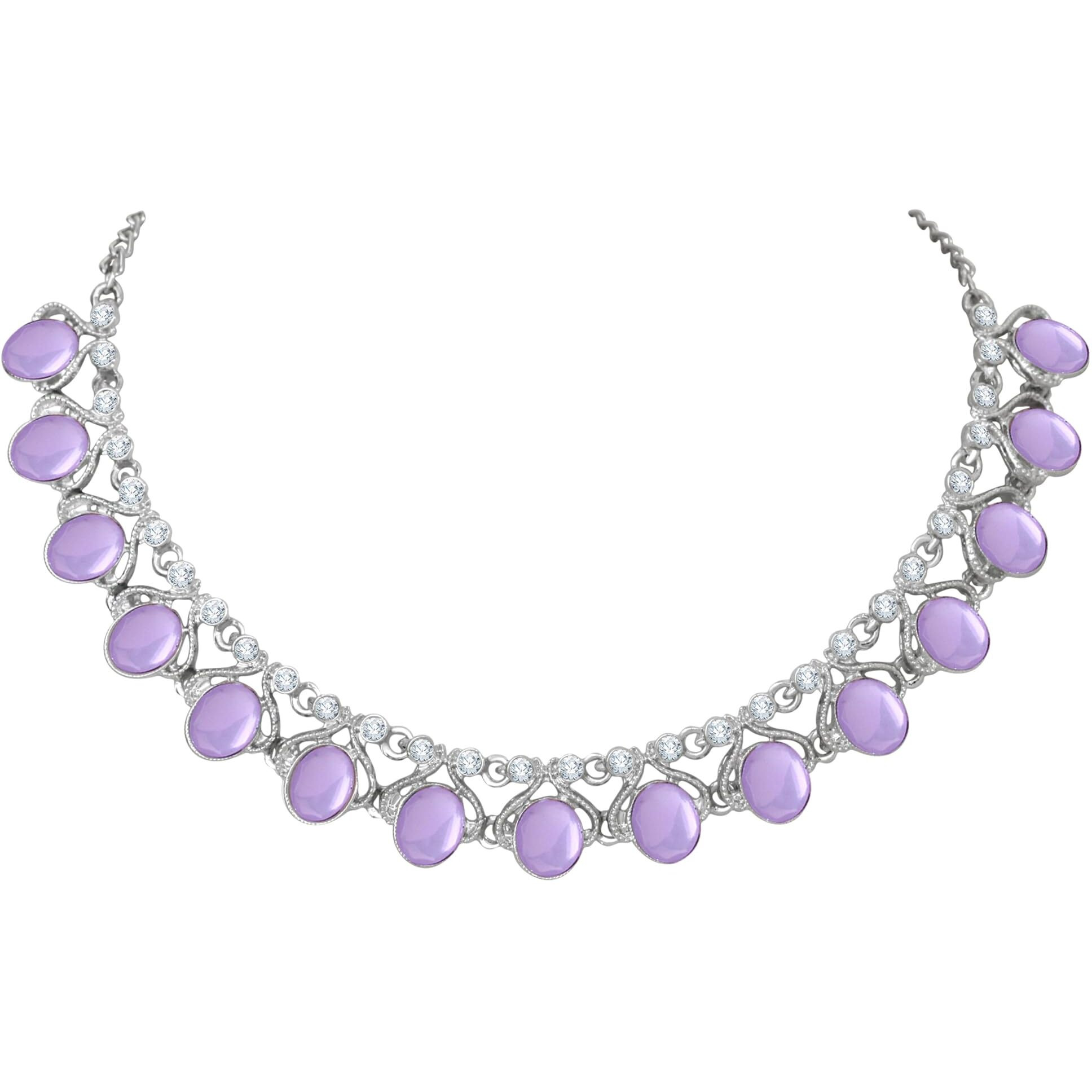 Atasi International Purple Silver Plated Crystal Necklace Jewellery Set with Earrings for Women Ideal for Party, Wedding, Festivals (RPU5706)