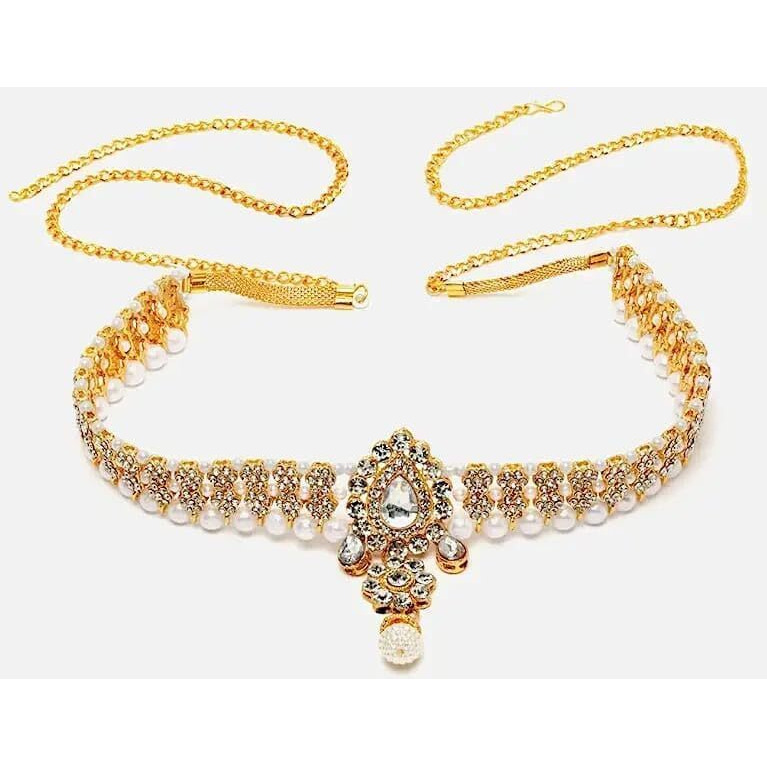 Handicraft Kottage Gold Plated Pearl with Multi Color Stone Belly Chain for Women (Style 18)
