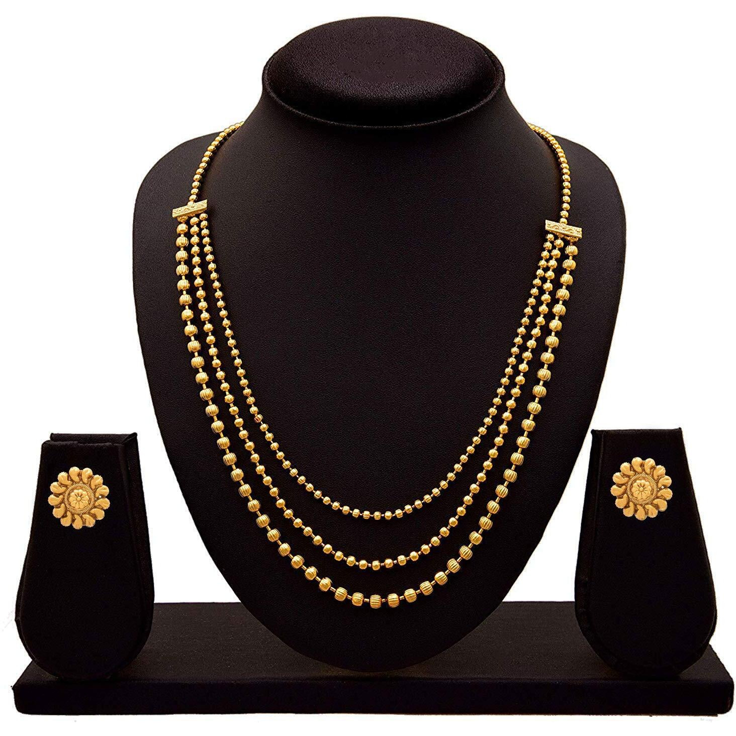 JFL - Jewellery for Less Traditional and Ethnic One Gram Gold Plated Multi Strands Round Gold Bead Necklace for Women & Girls,Valentine