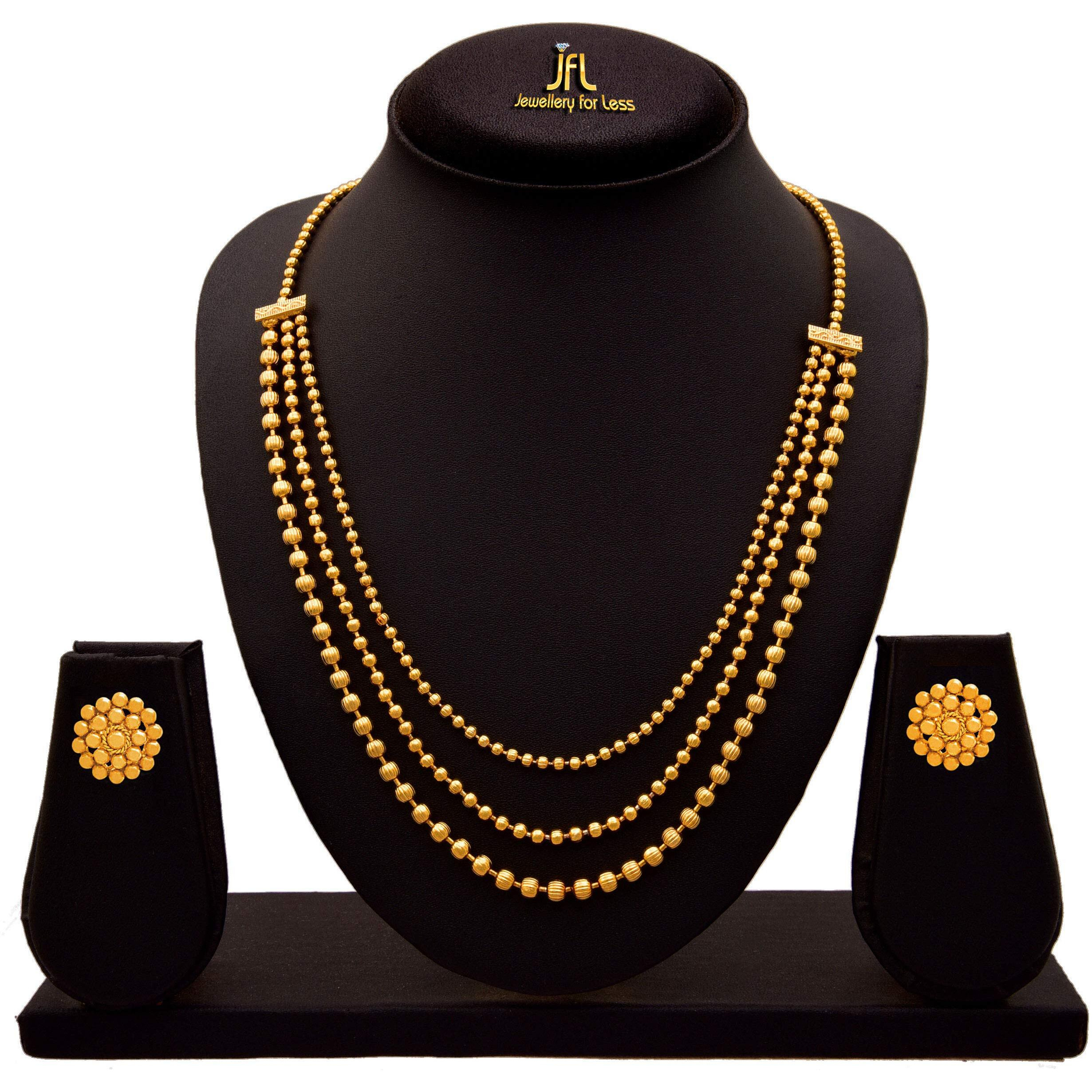 JFL - Jewellery for Less Gold Plated Necklace & Earrings Set For Women (Golden)