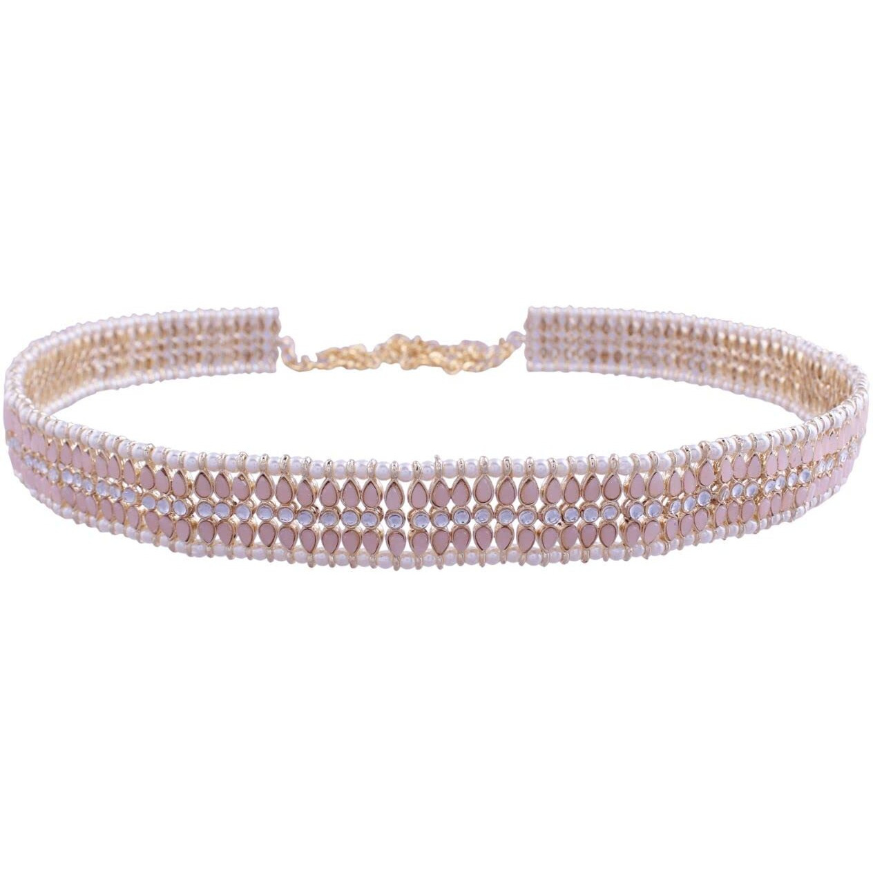 I Jewels 18K Gold Plated Traditional Ethnic Peach Kundan Studded Adjustable Kamarband/Belly Chain/Kandora/Wait Belt For Women (B032Pe)