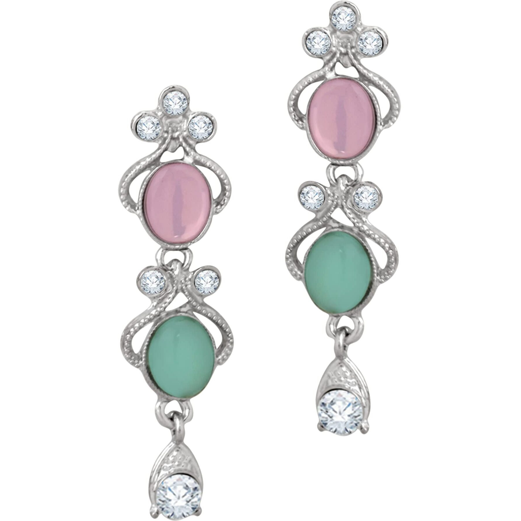 Atasi International Silver Plated Pastel Pink & Green Monlisa Stone Necklace Jewellery Set with Earrings for Women & Girls for Party & Wedding Collection (RMM5706)