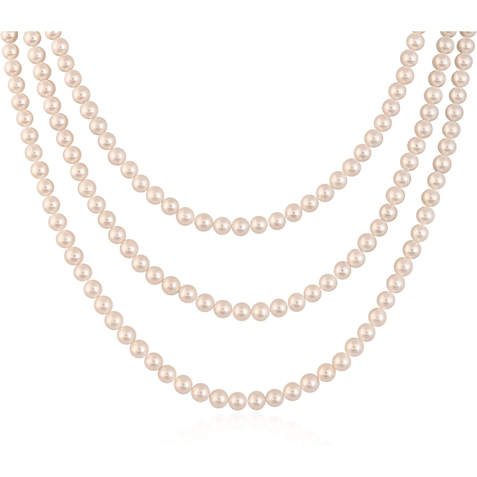 Ratnavali Jewels Pearl Necklace 3 Three Line 5mm White Round Pearl Long necklace Set With Back lock For Women/Girls