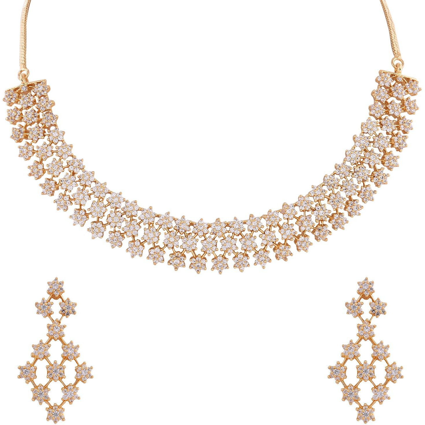 Ratnavali Jewels American Diamond White Necklace Pendant Set with Earrings for Women