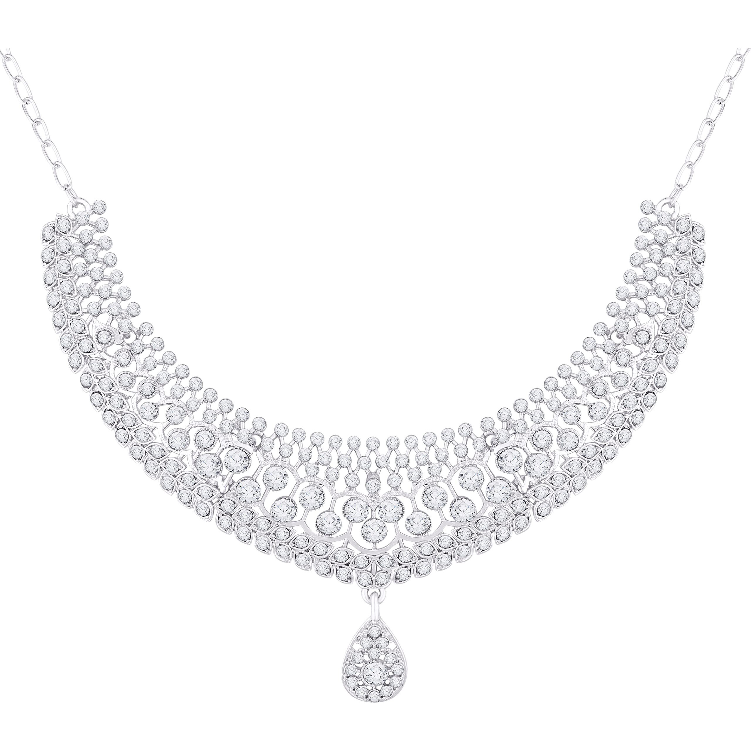 Atasi International Silver Plated Viva Sparkle Alloy Choker Necklace Set with Earrings and Maang Tikka - Weddings, Parties, and Festivals (R5406) For Women