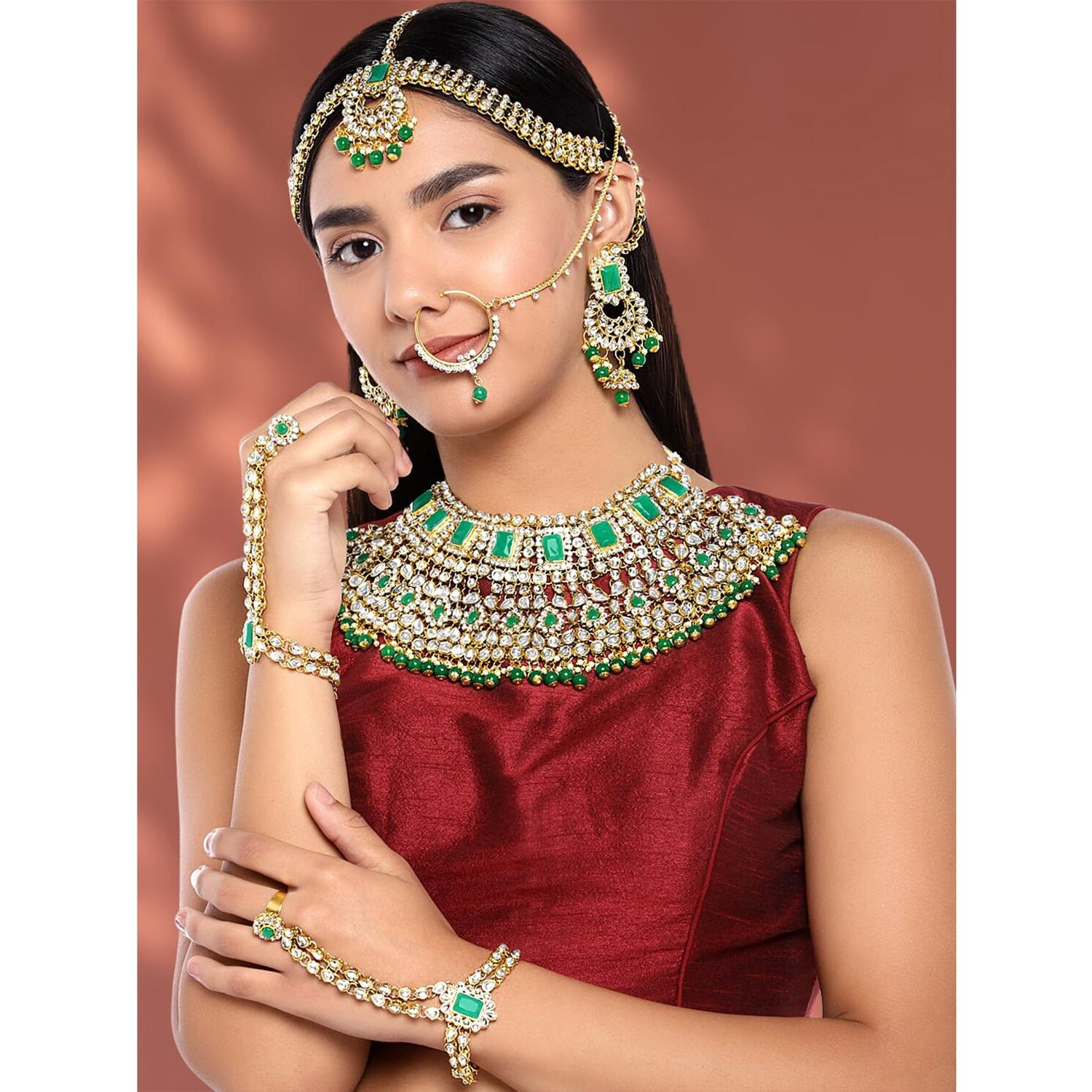 Peora Gold Plated Jodha Akbar Choker Necklace Bridal Ethnic Indian Jewellery Set Women Girls