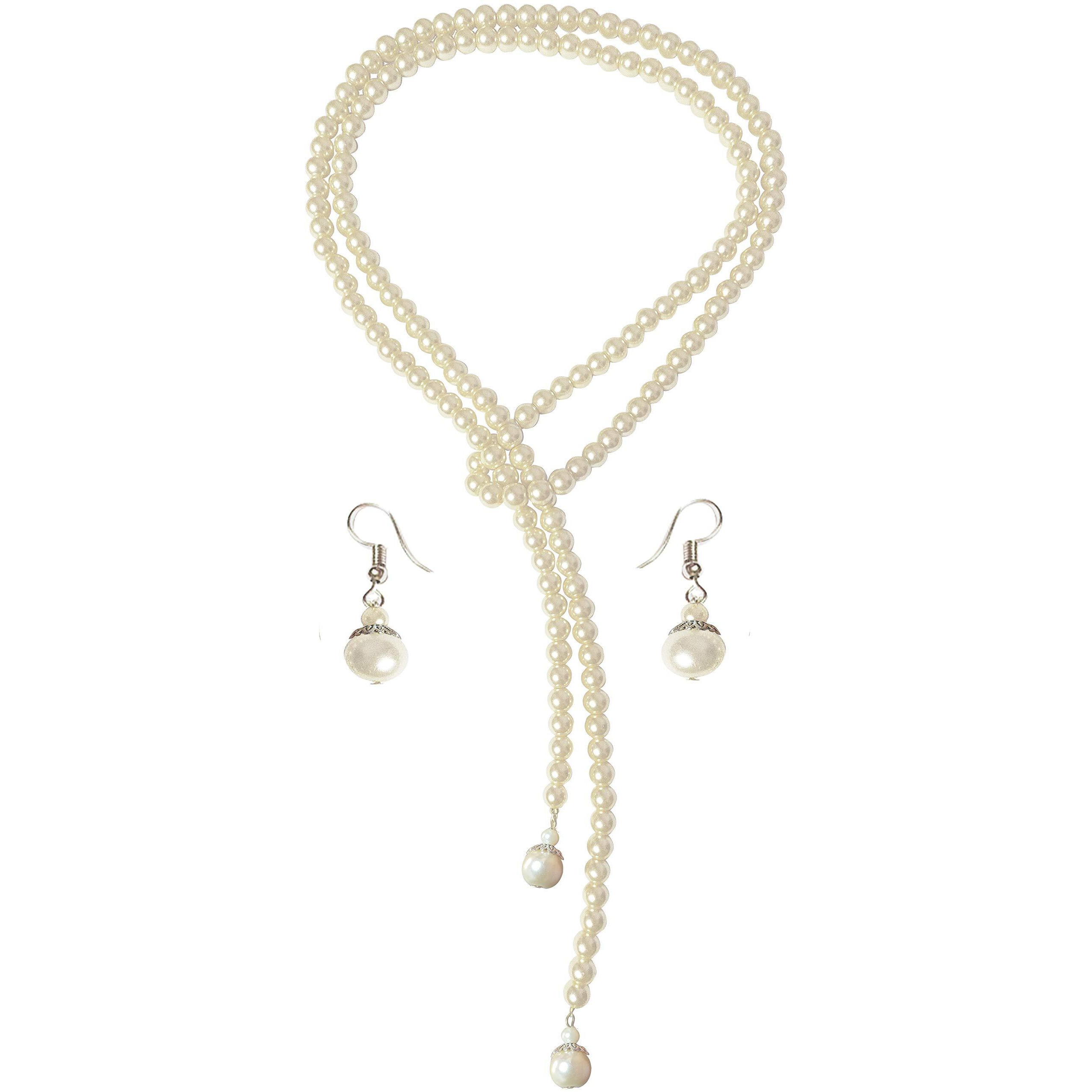 Siddhi art jewellery 4 in 1 Artificial Pearl Stone Long Unique Style 54 Inches Layered Necklace Set For Women (Moti Mala) (White)