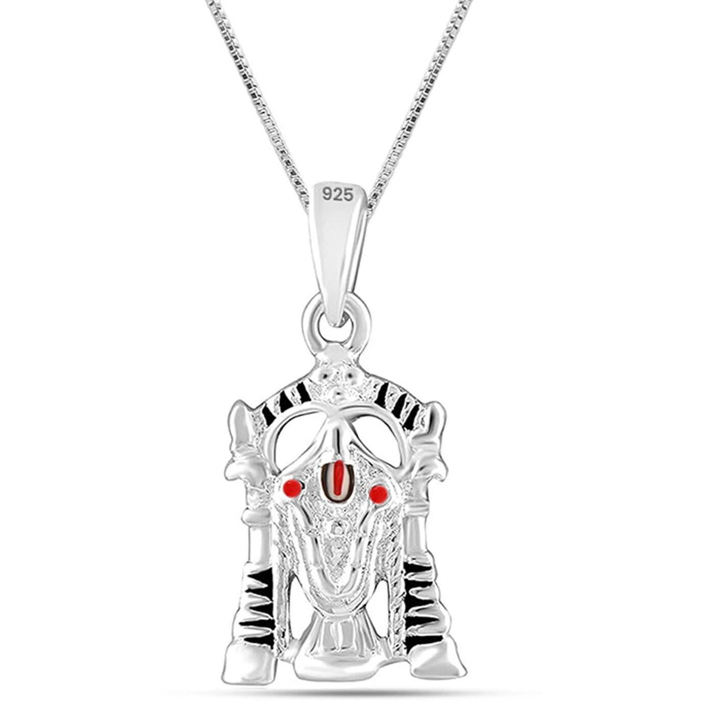 Silver Style Mens 925 Sterling Silver BIS Hallmarked Tirupati Bala ji Pendant Necklace
