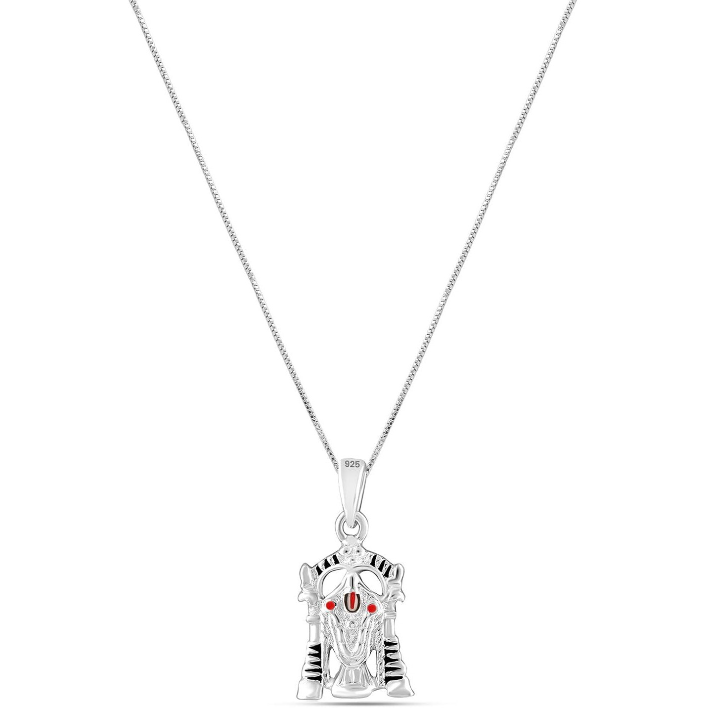 Silver Style Mens 925 Sterling Silver BIS Hallmarked Tirupati Bala ji Pendant Necklace