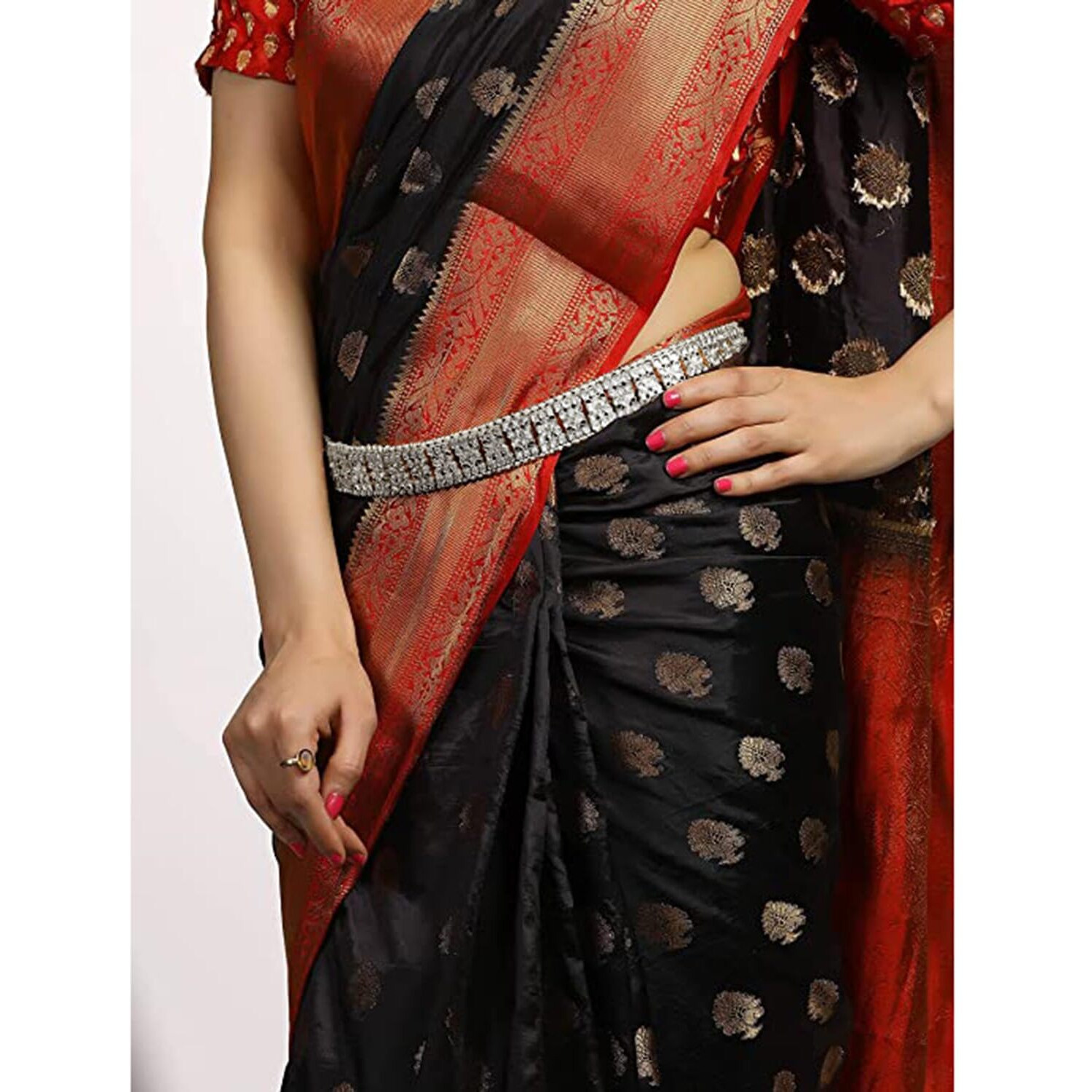 Peora Traditional Jewellery Gold Plated Kundan Silver White Waist Belt Kamar bandh Belly Chain for Women Girls