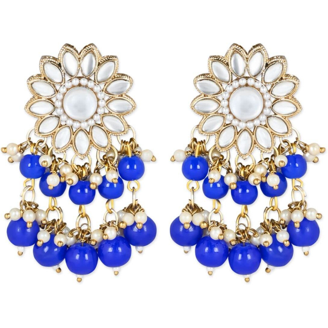 I Jewels 18K Gold Plated Traditional Kundan Studded Pearl Hanging Choker Necklace Jewellery Set With Earrings & Maang Tikka For Women & Girls (K7232Q)