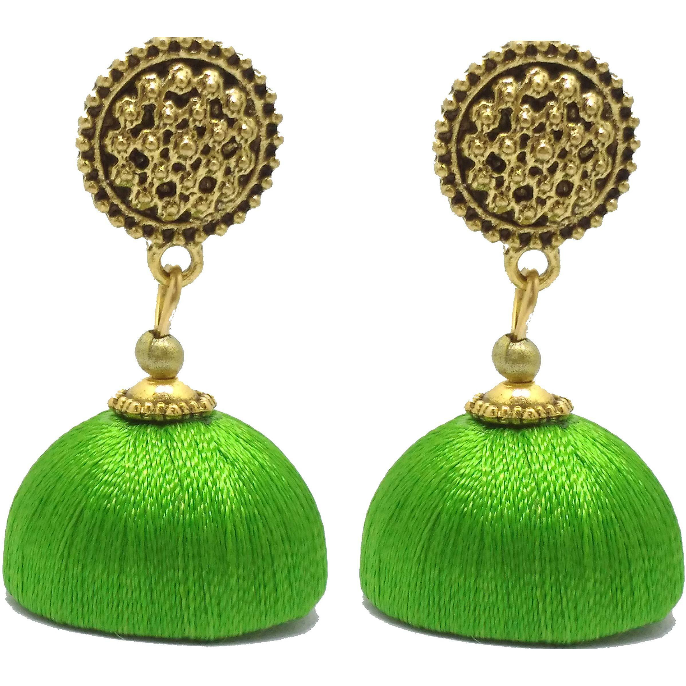 MDS FASHIONS Silk Thread Beads with Antique Net Chakkra Necklace and Earrings set for Beautiful Women (MDS-1073) (Green)