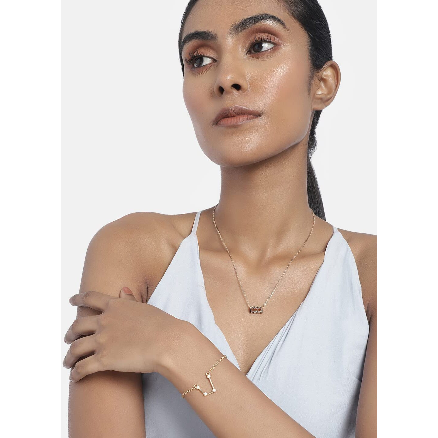 Peora Gemini Horoscope Zodiac Sign Constellations Pendant Necklace & Bracelet Combo Set Jewellery for Women (Golden)