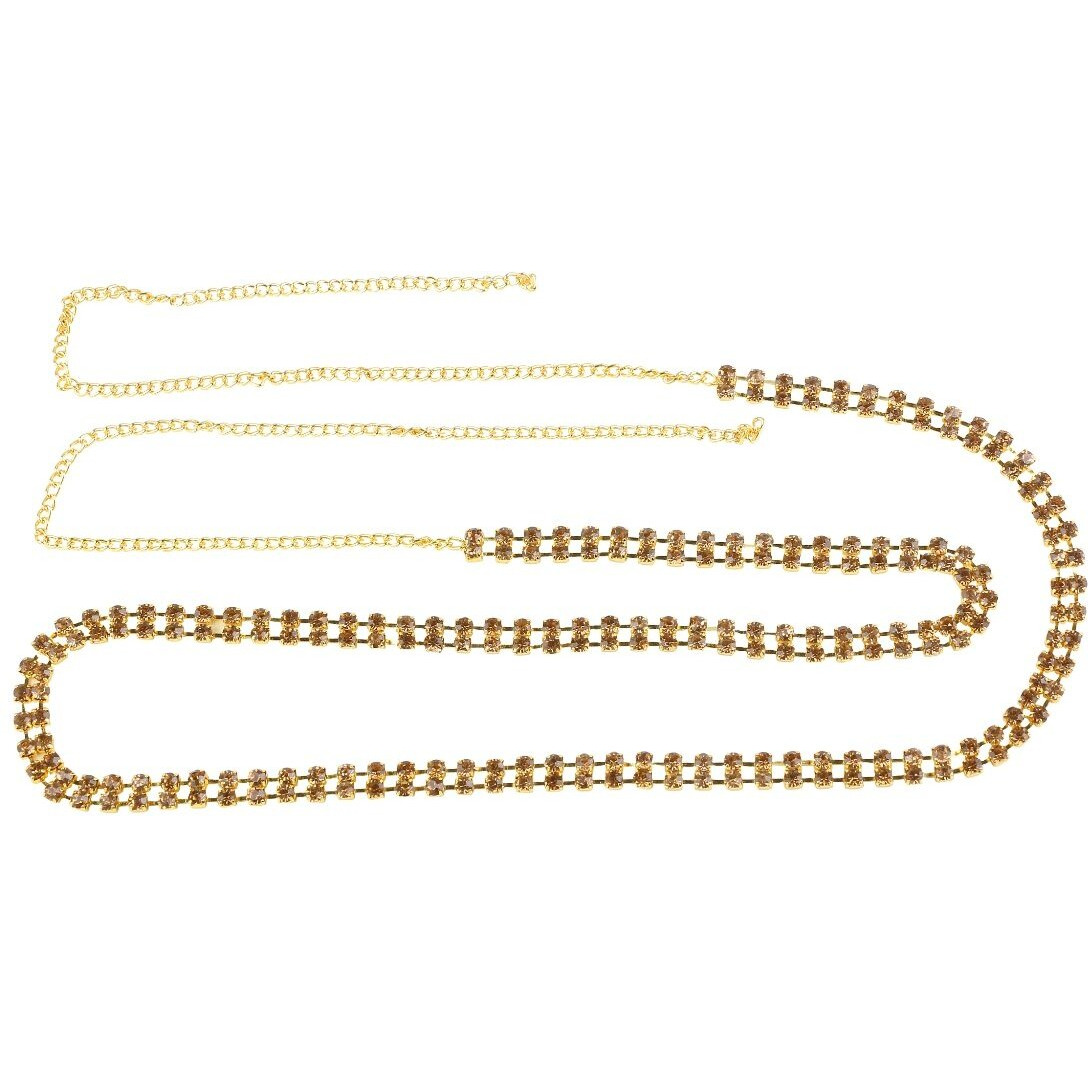 ACCESSHER 2 Line Stone White Brass Waist Hoop Waistbelt/Kamarband for Women (Gold-Brown)