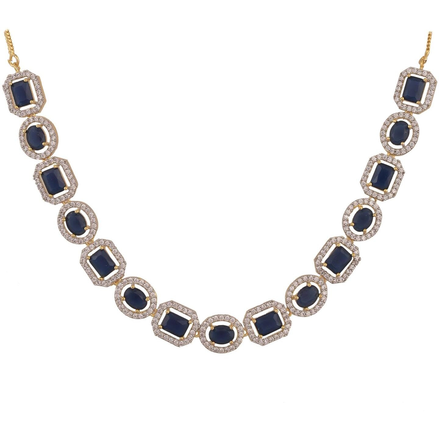 RATNAVALI JEWELS American Diamond Traditional Fashion Jewellery Blue Necklace Pendant Set with Earring for Women/Girls RV3202B