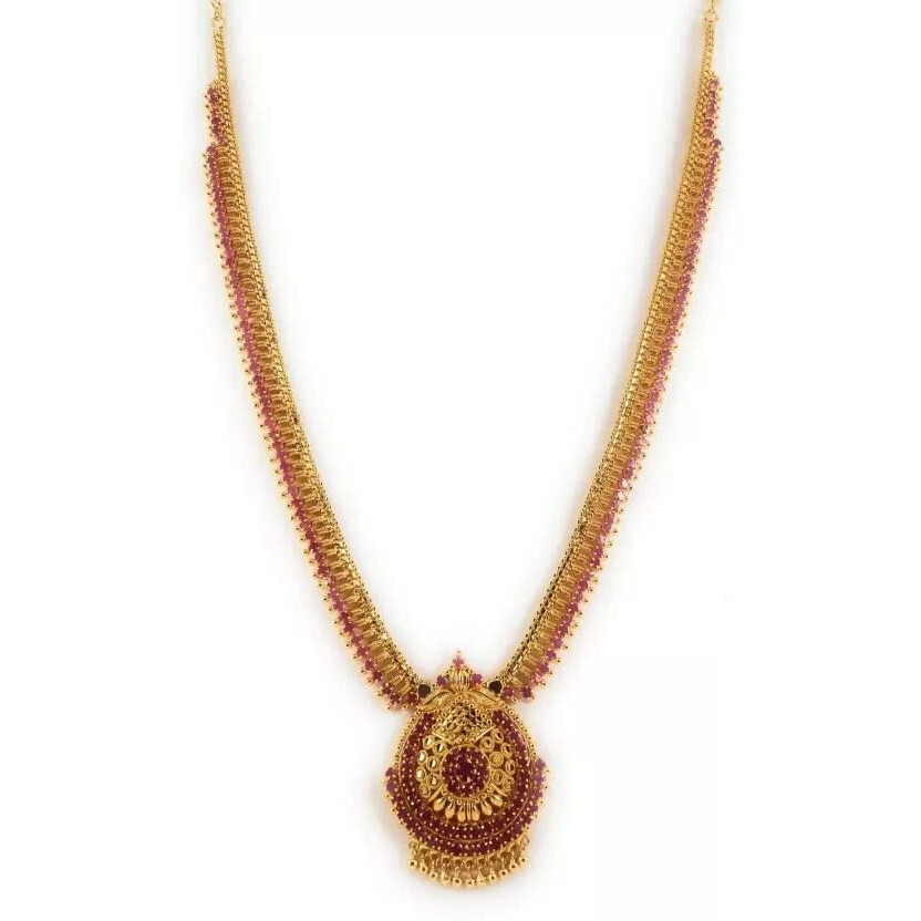 AFJ GOLD Copper Micro Gold Plated South Indian Traditional Trendy Stylish Fashion Jewellery Wedding Ruby Haram for Women (Gold, Yellow, 1 Gram)
