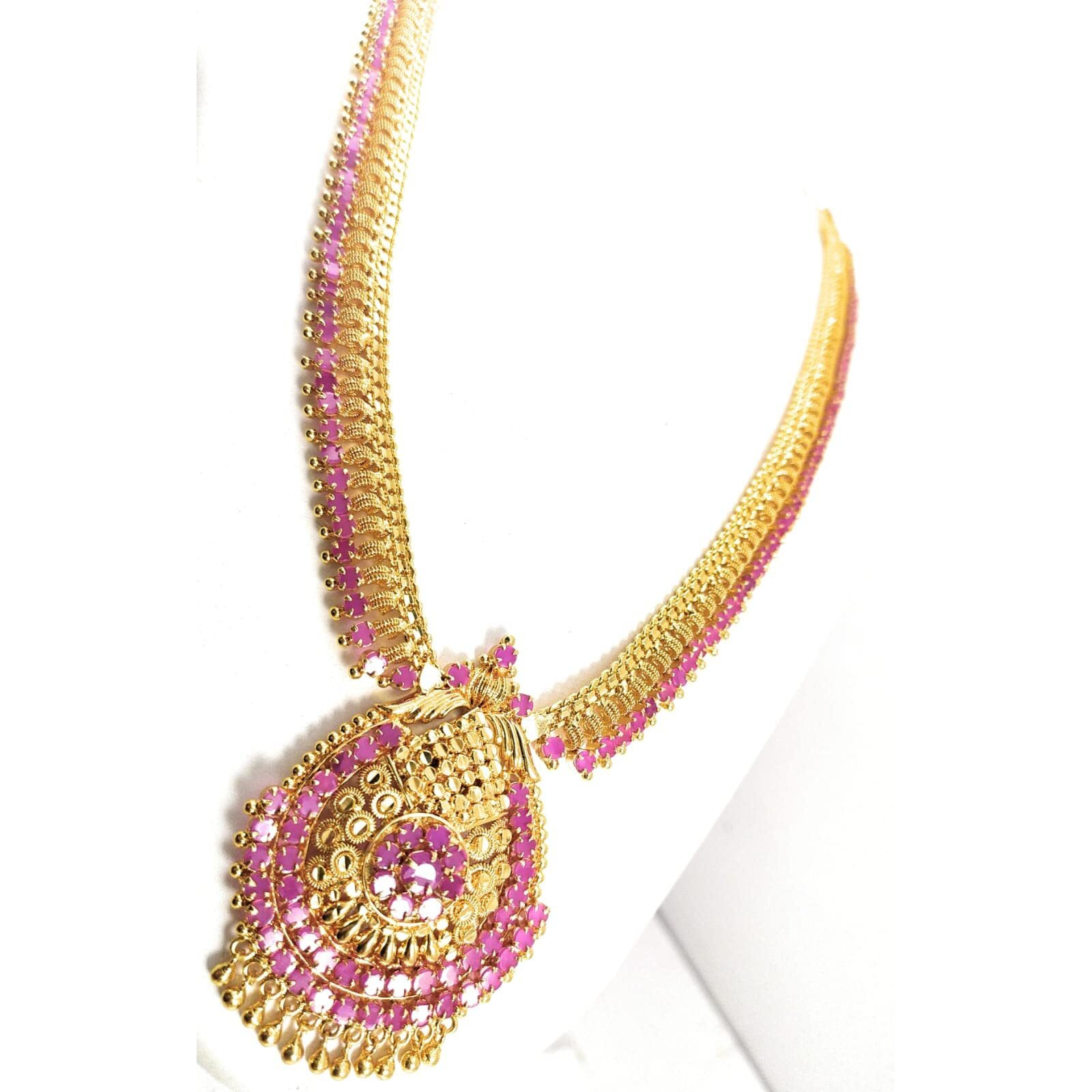 AFJ GOLD Copper Micro Gold Plated South Indian Traditional Trendy Stylish Fashion Jewellery Wedding Ruby Haram for Women (Gold, Yellow, 1 Gram)