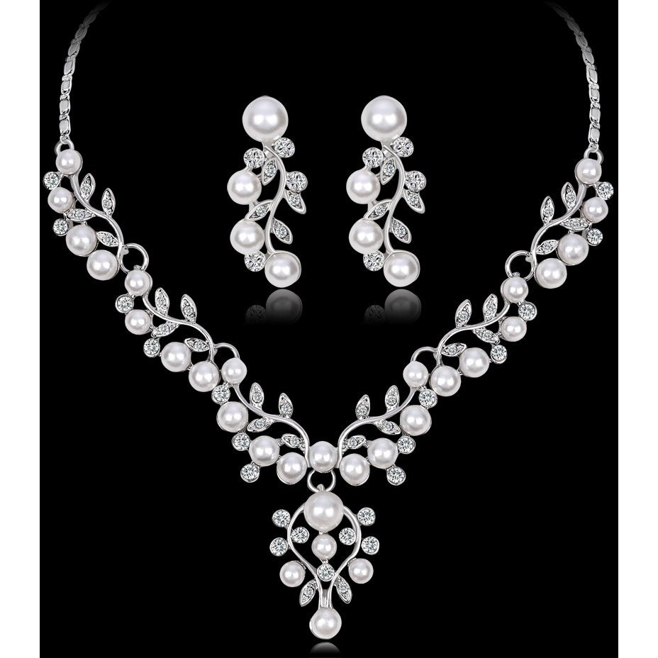 Shining Diva Fashion Silver Plated Stylish Traditional Pearl Necklace Jewellery Set for Women (9578s)