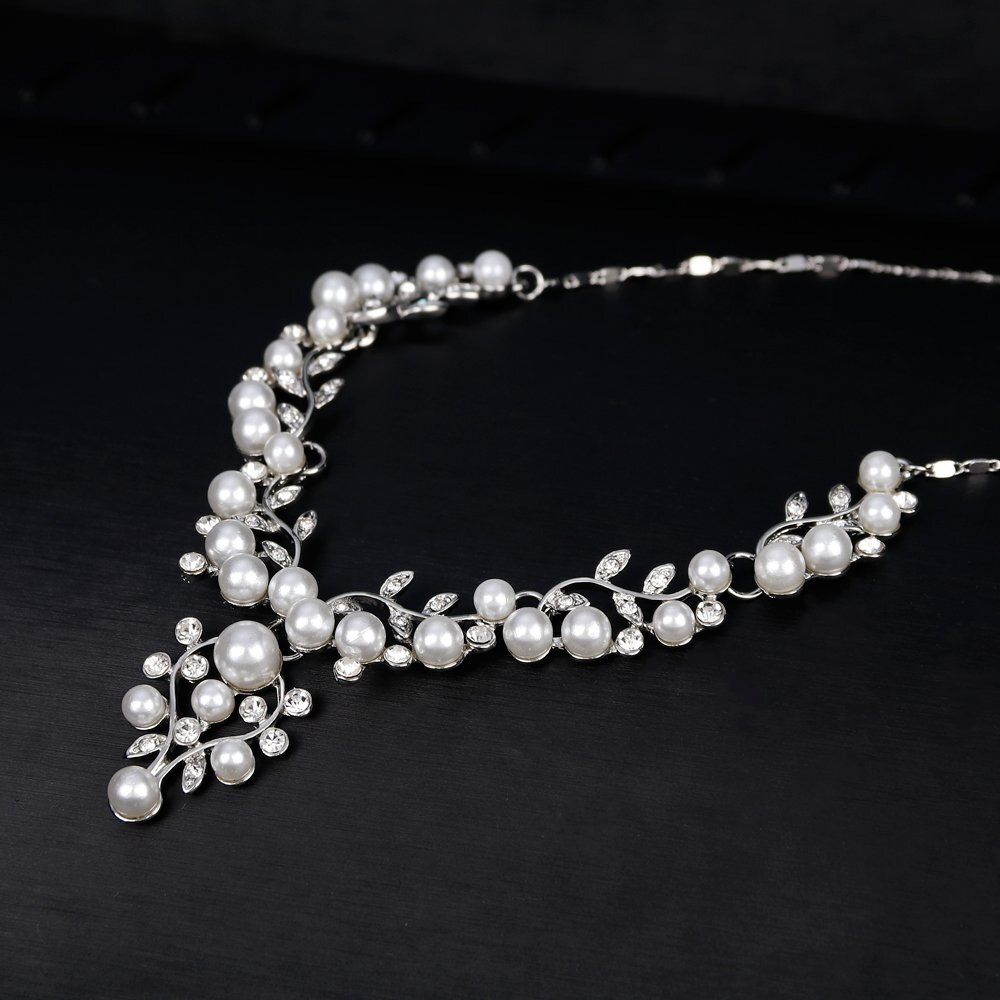 Shining Diva Fashion Silver Plated Stylish Traditional Pearl Necklace Jewellery Set for Women (9578s)