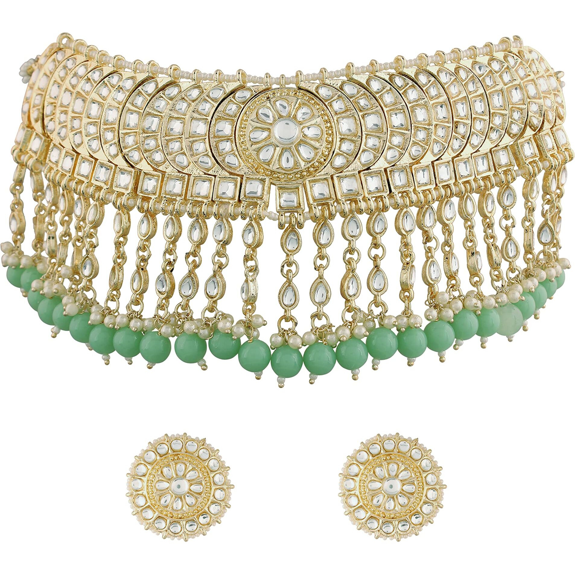 I Jewels 18K Gold Plated Traditional Kundan & Pearl Studded Choker Necklace Set For Women/Girls (K7210Min)