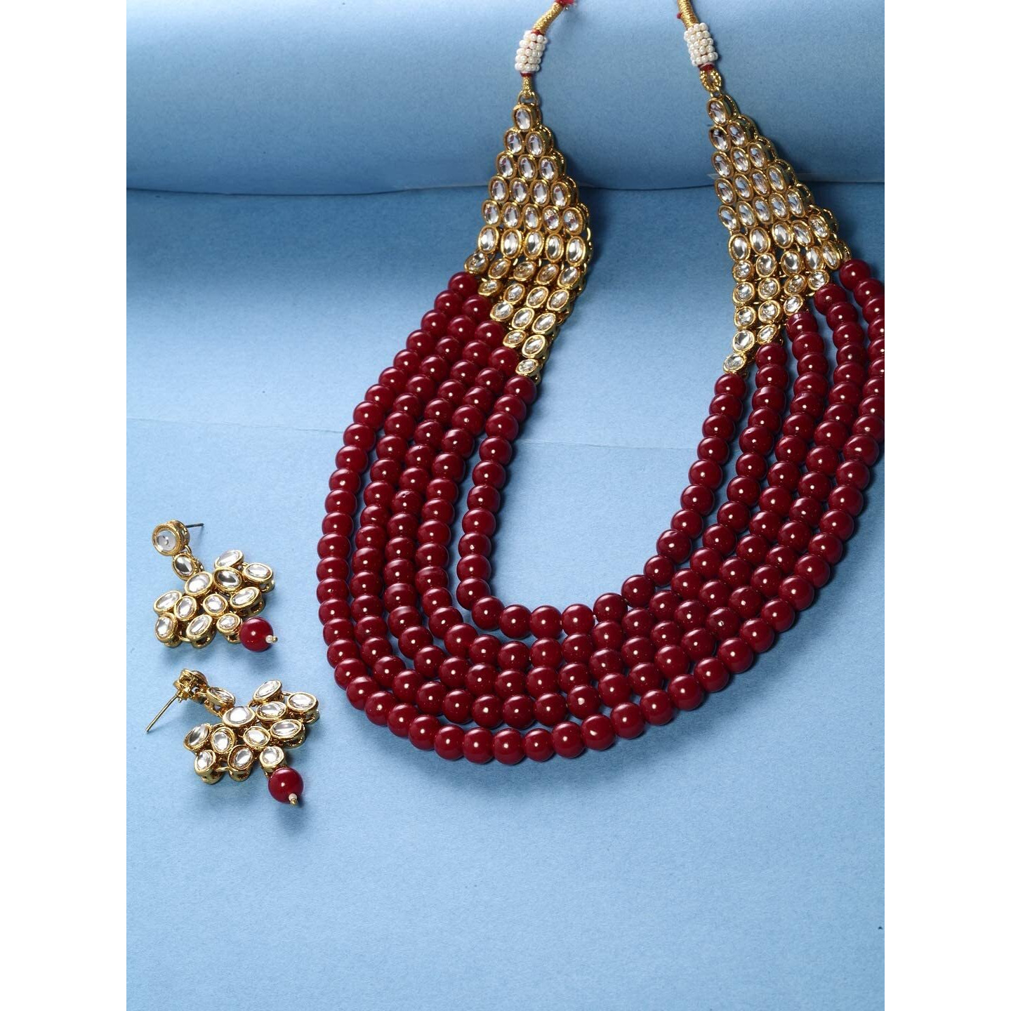Shining Diva Fashion Latest Long Design Kundan Pearl Wedding Traditional Necklace Jewellery Set for Women (10426s)