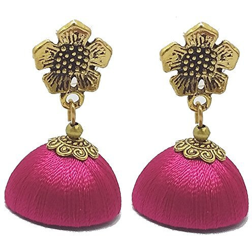 MDS FASHIONS Antique Flower Magenta Necklace with Antique Flower Stud and Earring Set for Beautiful Woman
